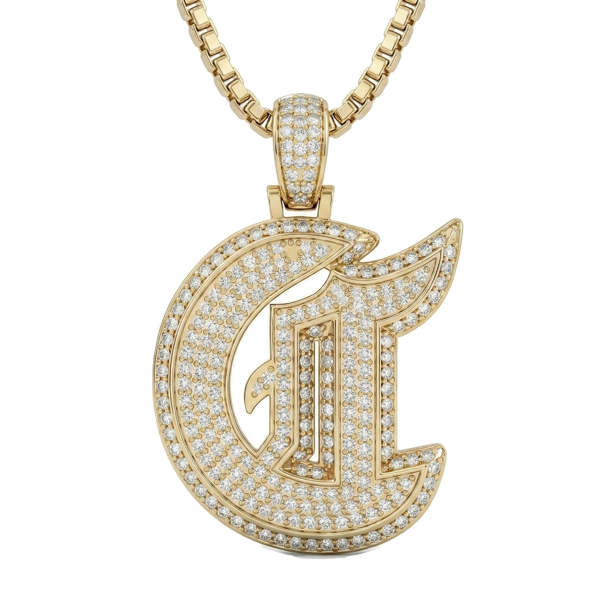 1.65 Ct EF VS Lab Grown Diamond C Old English Initial Pendant in 14k Yellow Gold 702975