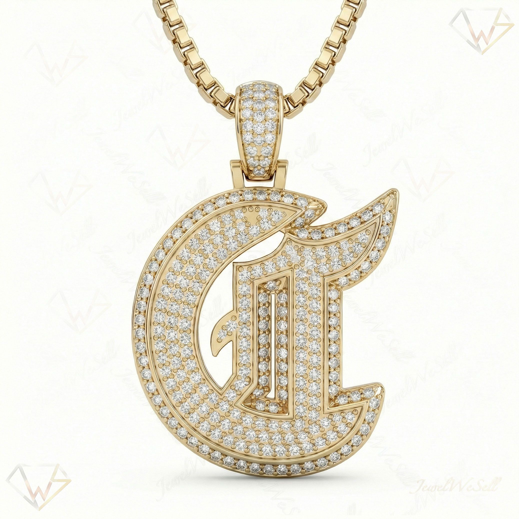 1.65 Ct EF VS Lab Grown Diamond C Old English Initial Pendant in 10k Yellow Gold 702975