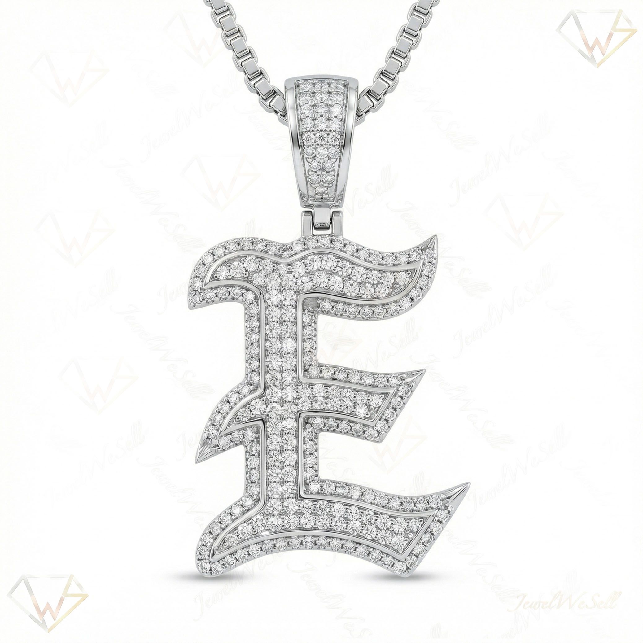 1.40 Ct EF VS Moissanite E Old English Initial Pendant in 925 Sterling Silver 702977