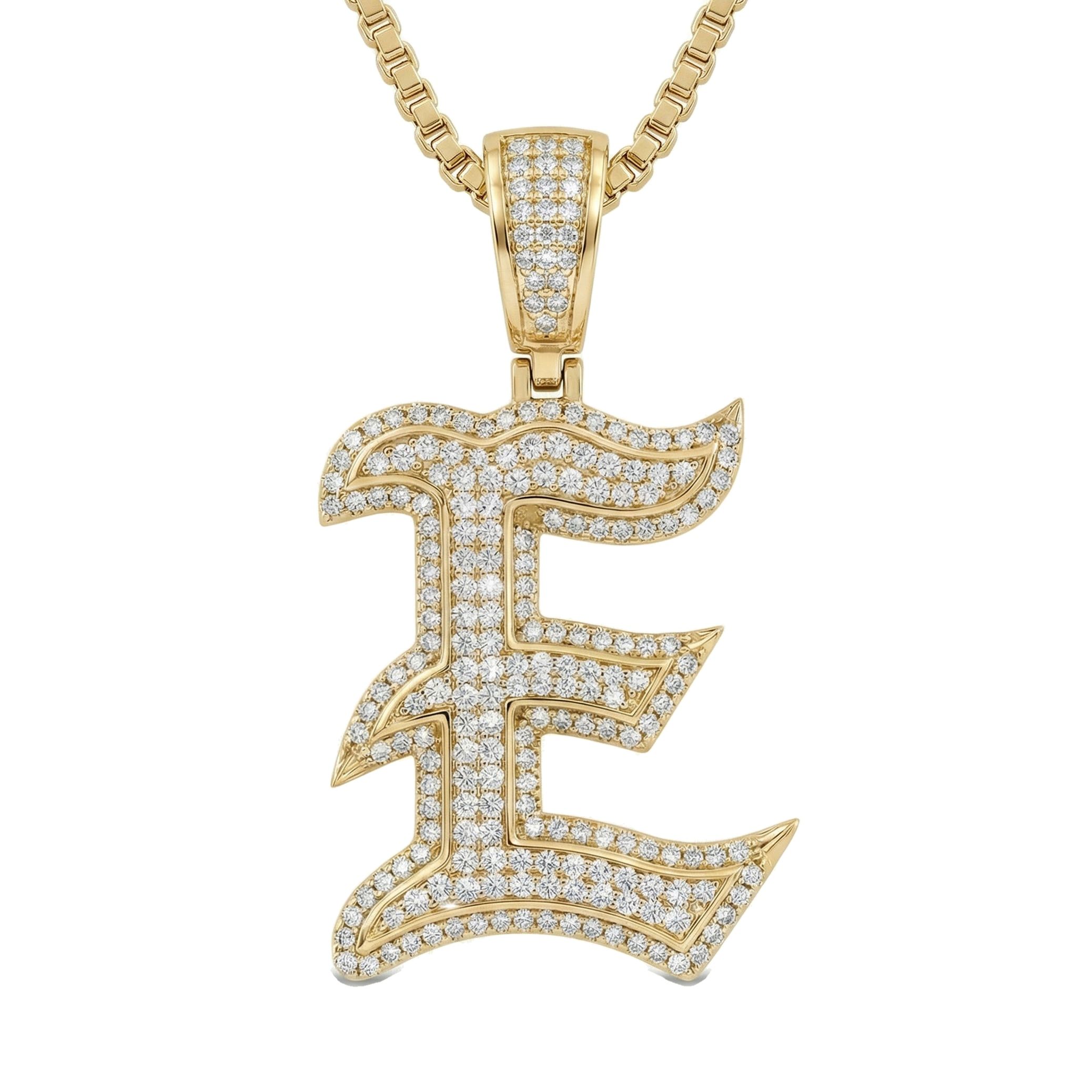 1.40 Ct EF VS Lab Grown Diamond E Old English Initial Pendant in 10k Yellow Gold 702977