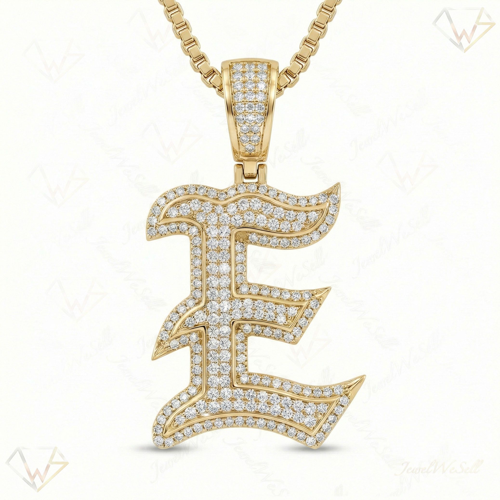 1.40 Ct EF VS Lab Grown Diamond E Old English Initial Pendant in 14k Yellow Gold 702977
