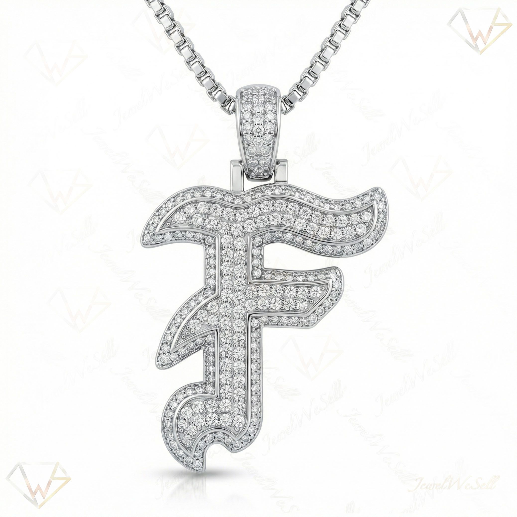 1.15 Ct EF VS Moissanite F Old English Initial Pendant in 925 Sterling Silver 702978