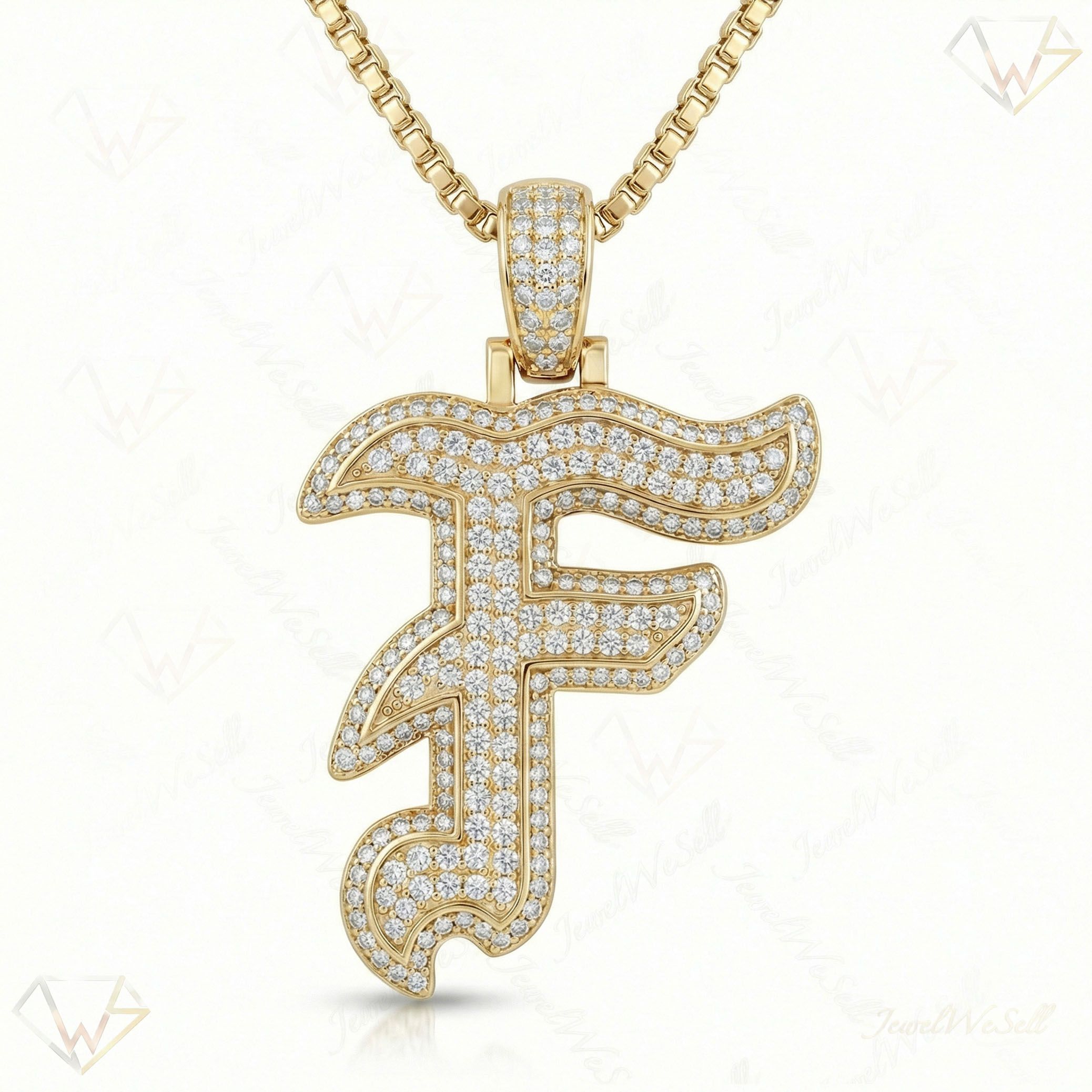 1.15 Ct EF VS Lab Grown Diamond F Old English Initial Pendant in 10k Yellow Gold 702978