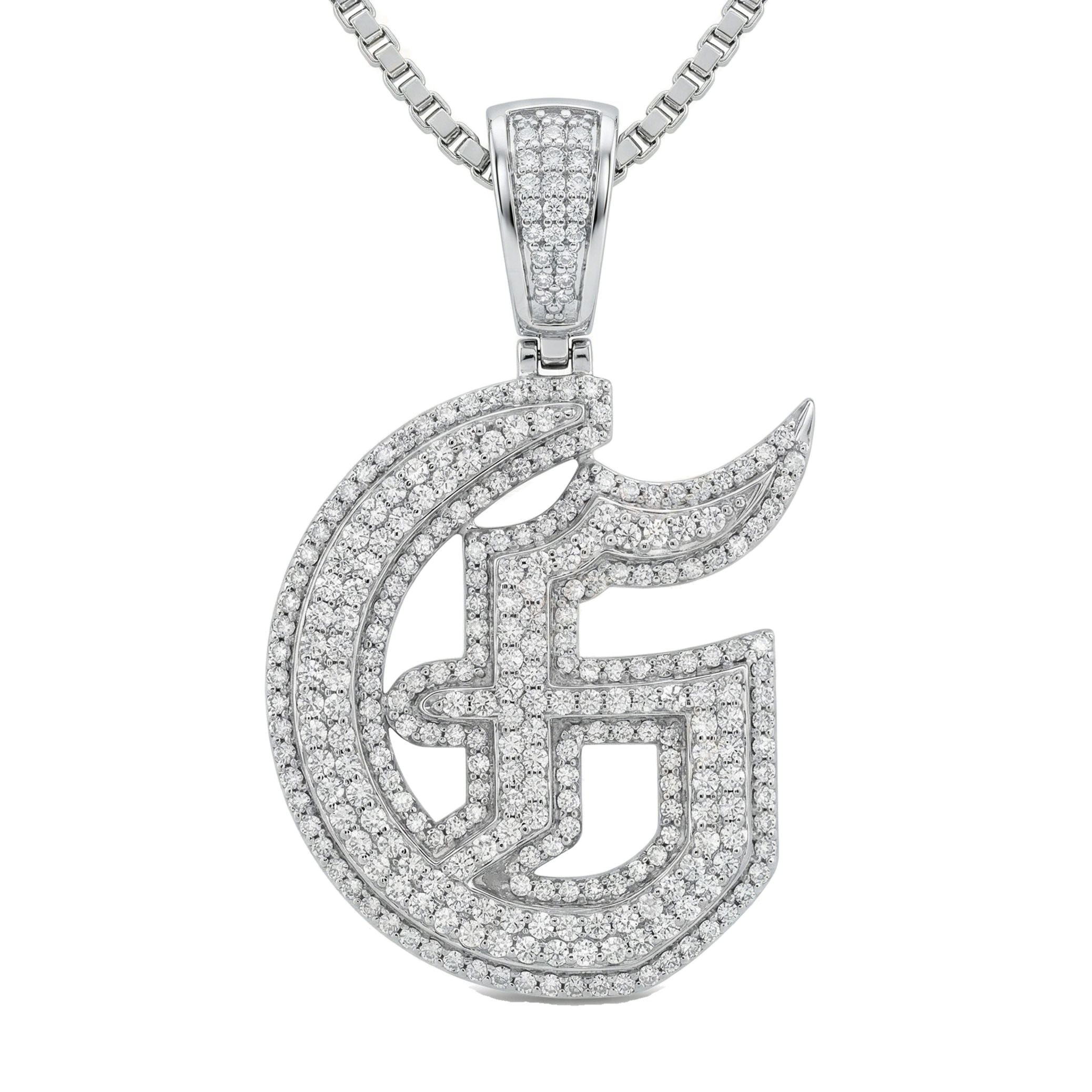 1.95 Ct EF VS Lab Grown Diamond G Old English Initial Pendant in 14k White Gold 702979