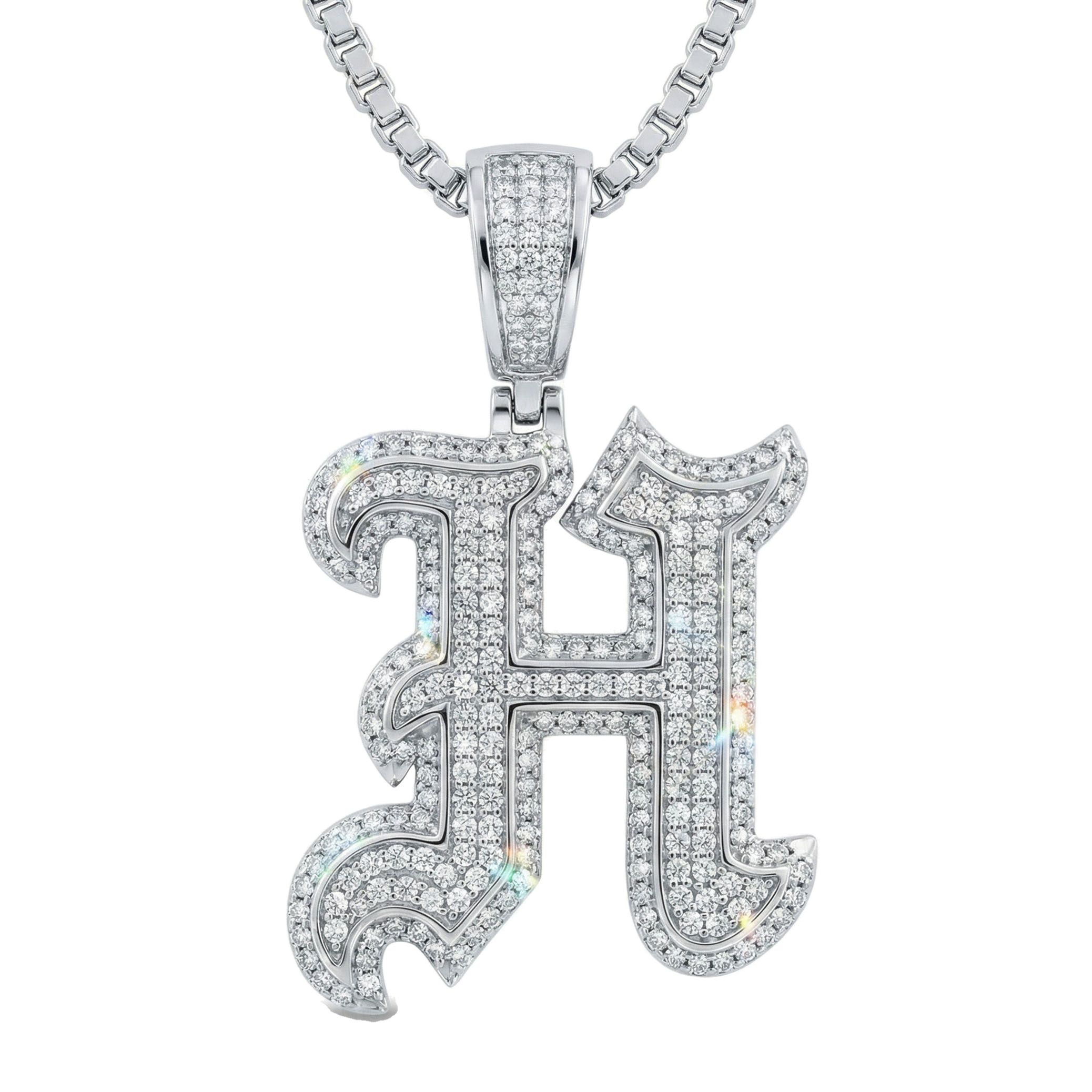 1.65 Ct EF VS Lab Grown Diamond H Old English Initial Pendant in 14k White Gold 702980
