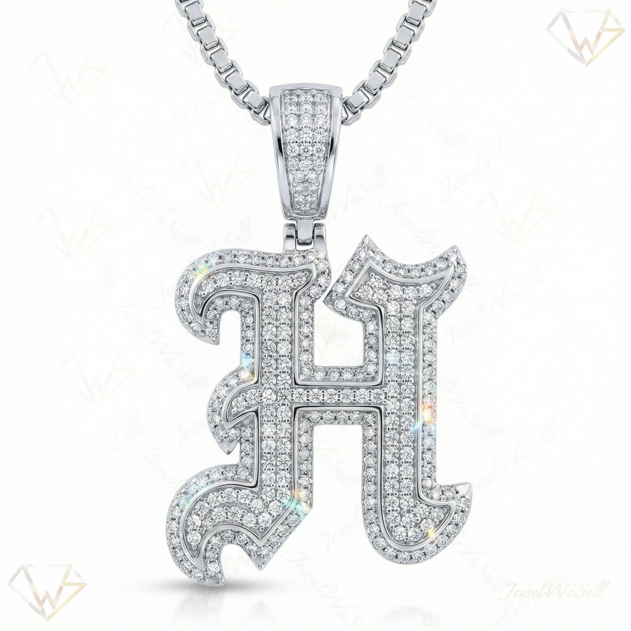 1.65 Ct EF VS Lab Grown Diamond H Old English Initial Pendant in 10k White Gold 702980