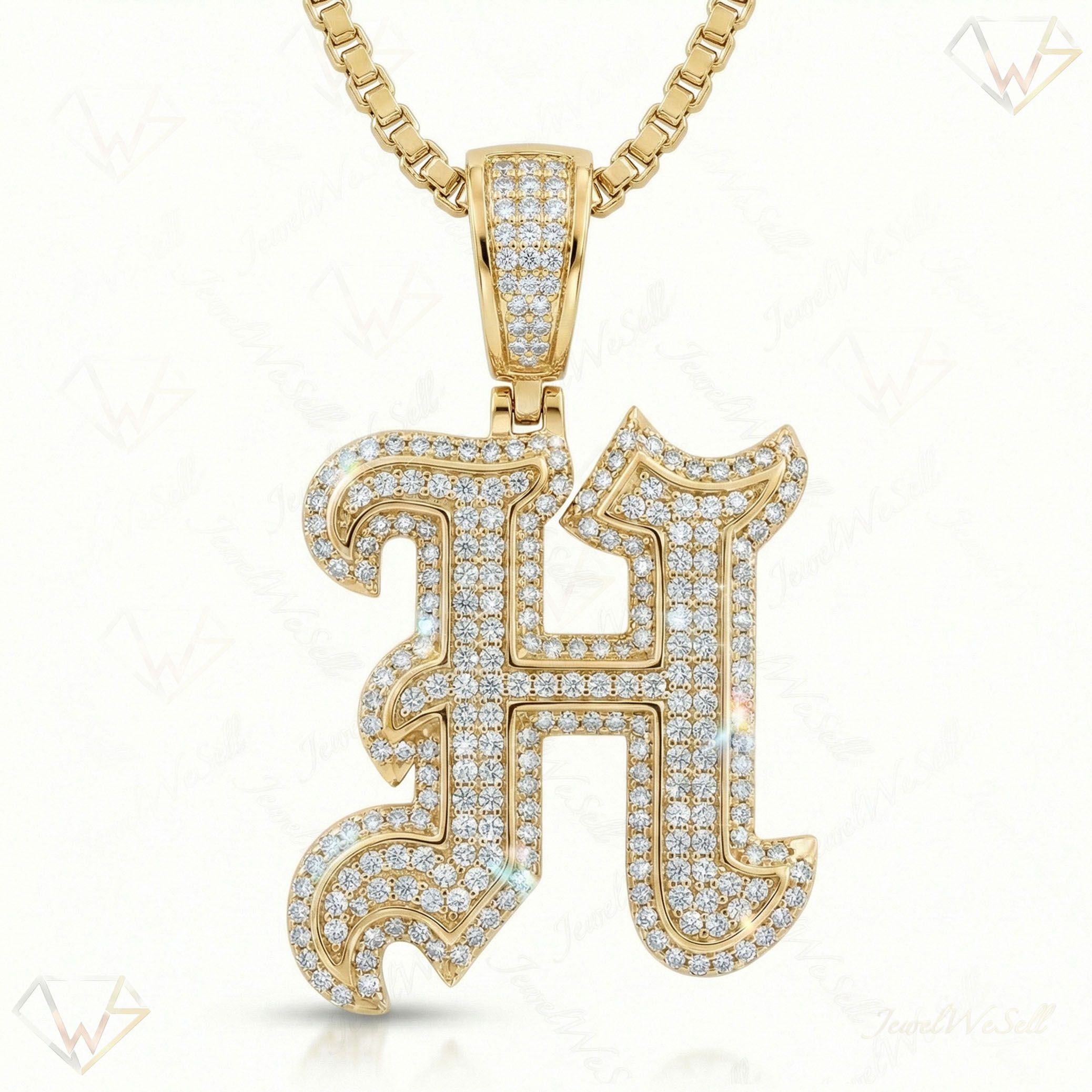 1.65 Ct EF VS Lab Grown Diamond H Old English Initial Pendant in 10k Yellow Gold 702980