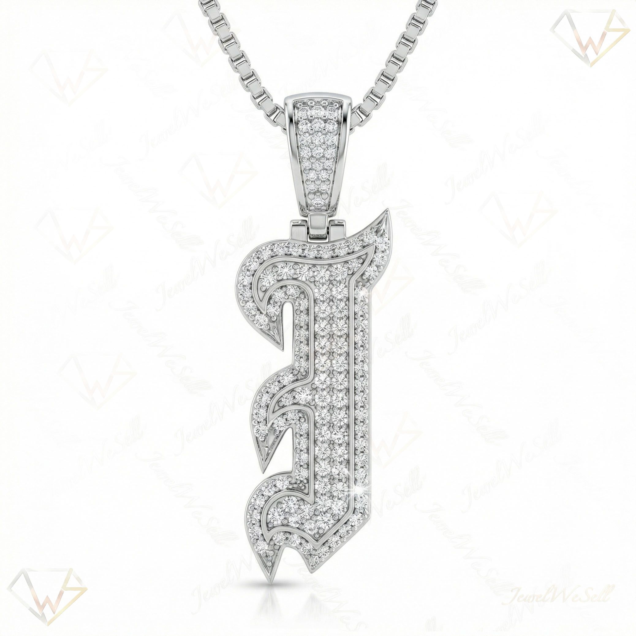 1.20 Ct EF VS Lab Grown Diamond I Old English Initial Pendant in 10k White Gold 702981