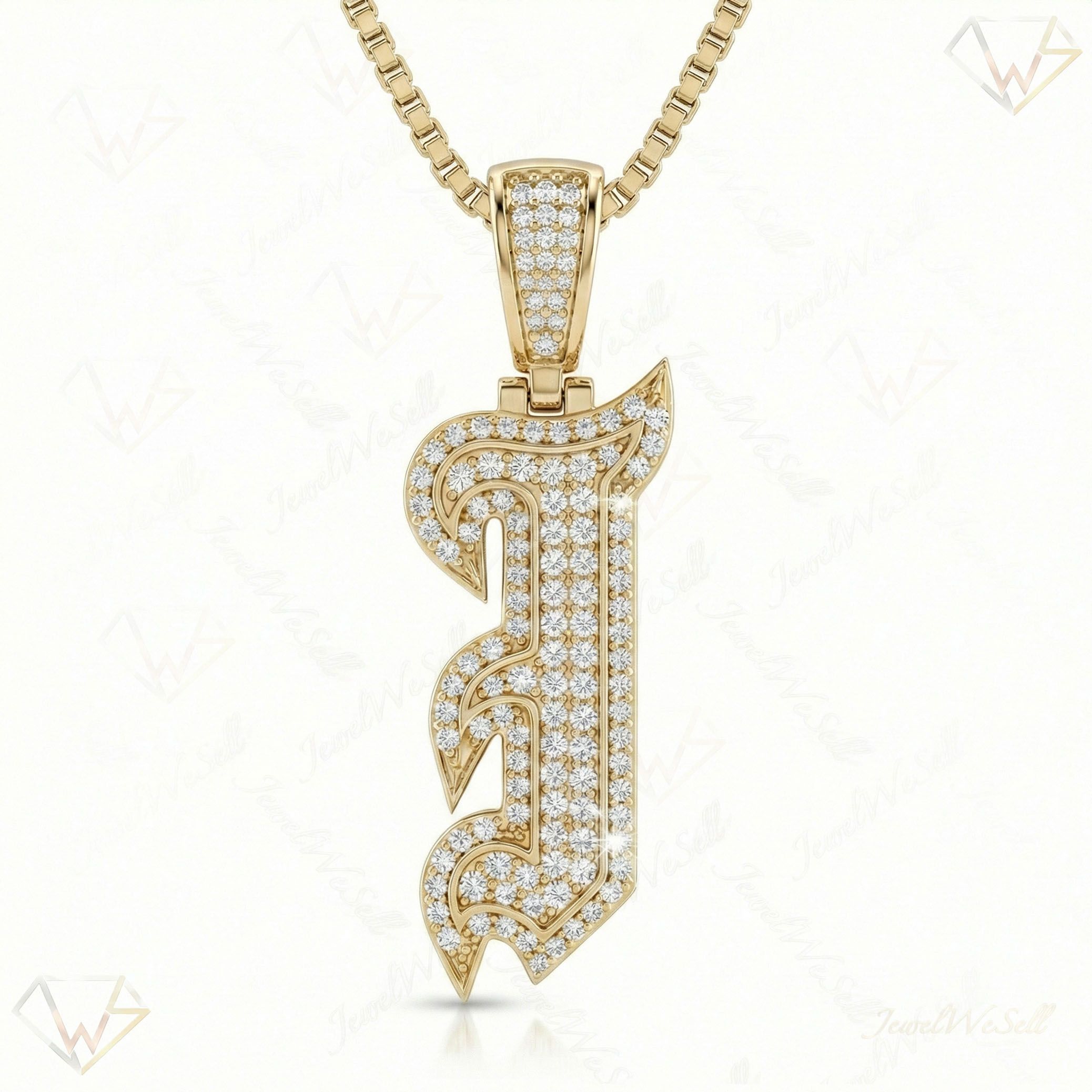 1.20 Ct EF VS Lab Grown Diamond I Old English Initial Pendant in 14k Yellow Gold 702981