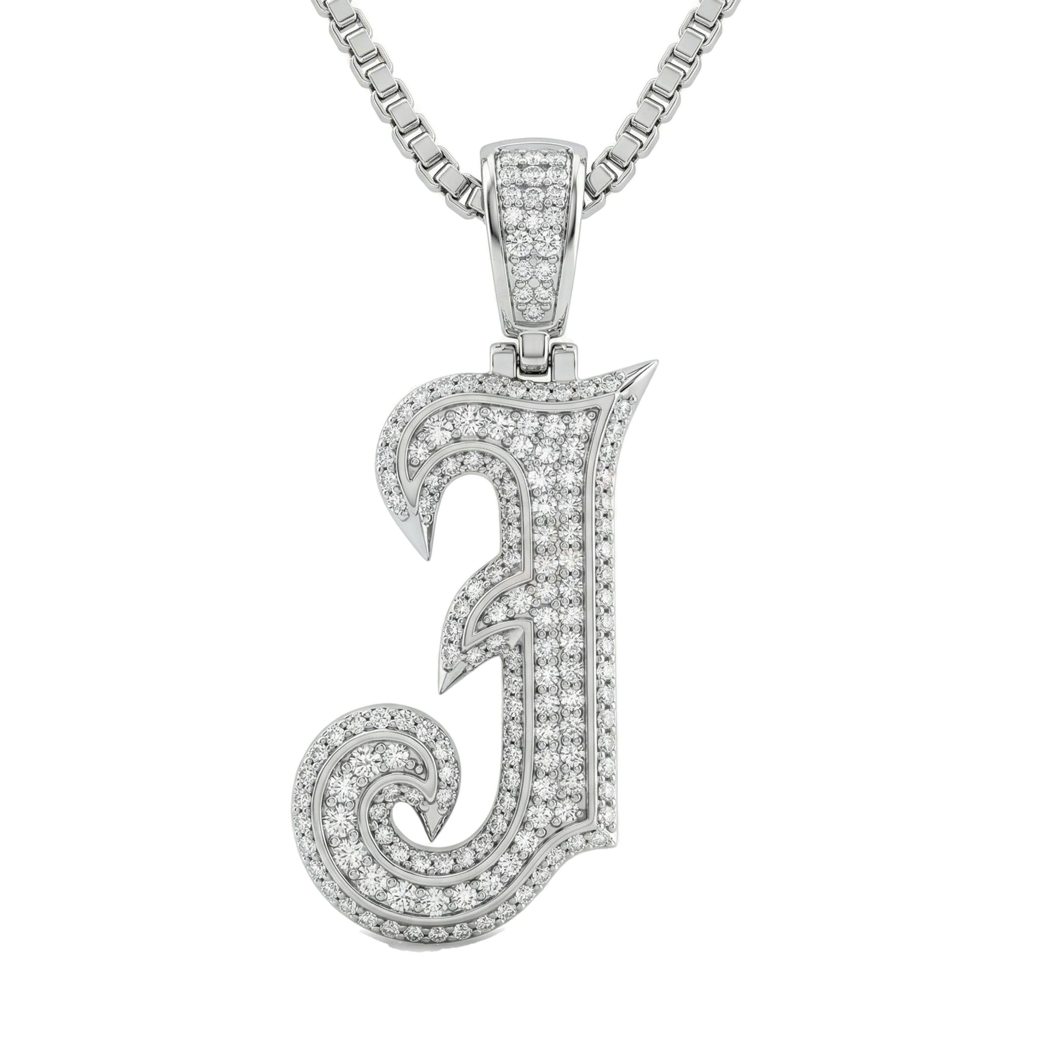 1.70 Ct EF VS Lab Grown Diamond J Old English Initial Pendant in 14k White Gold 702982