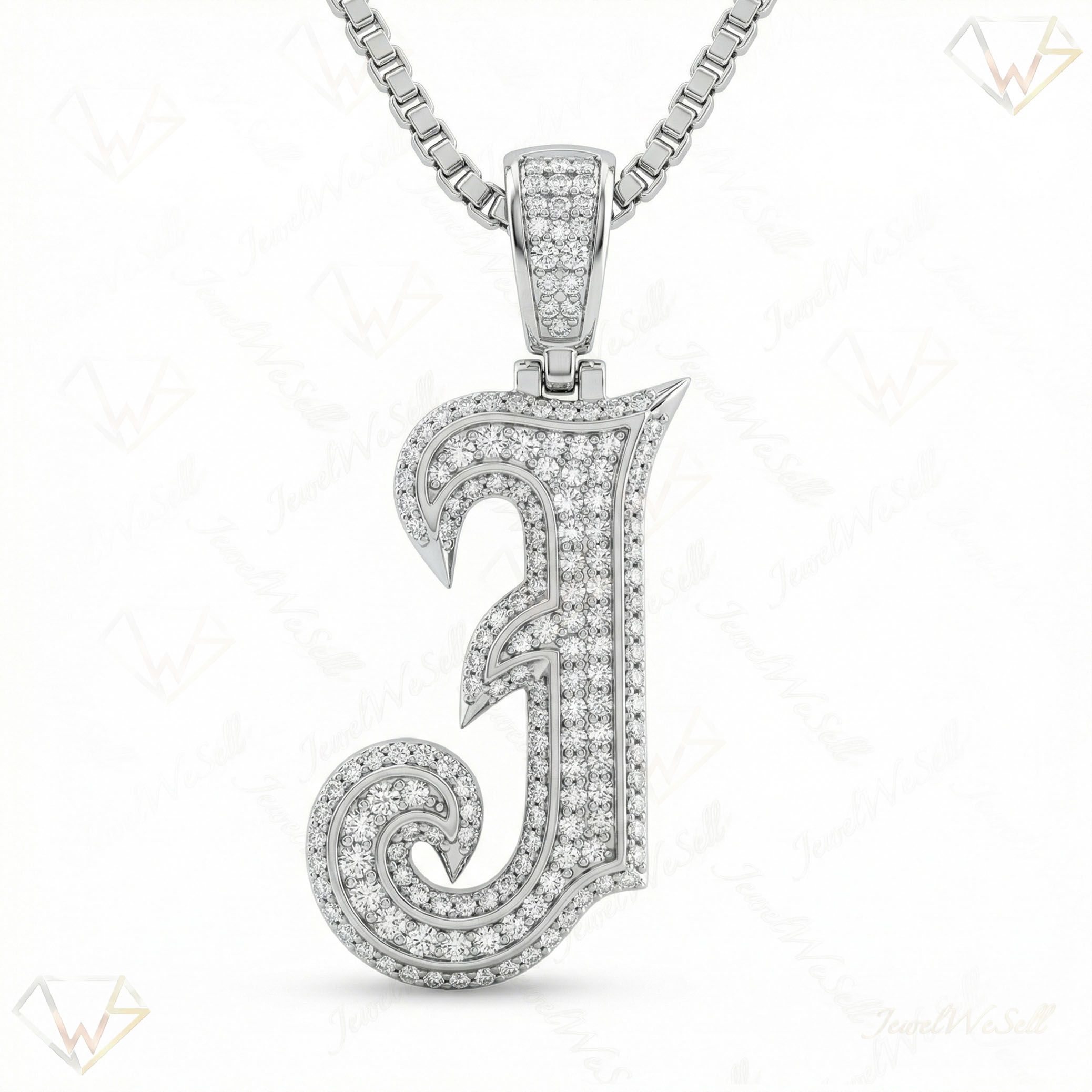 1.70 Ct EF VS Lab Grown Diamond J Old English Initial Pendant in 10k White Gold 702982