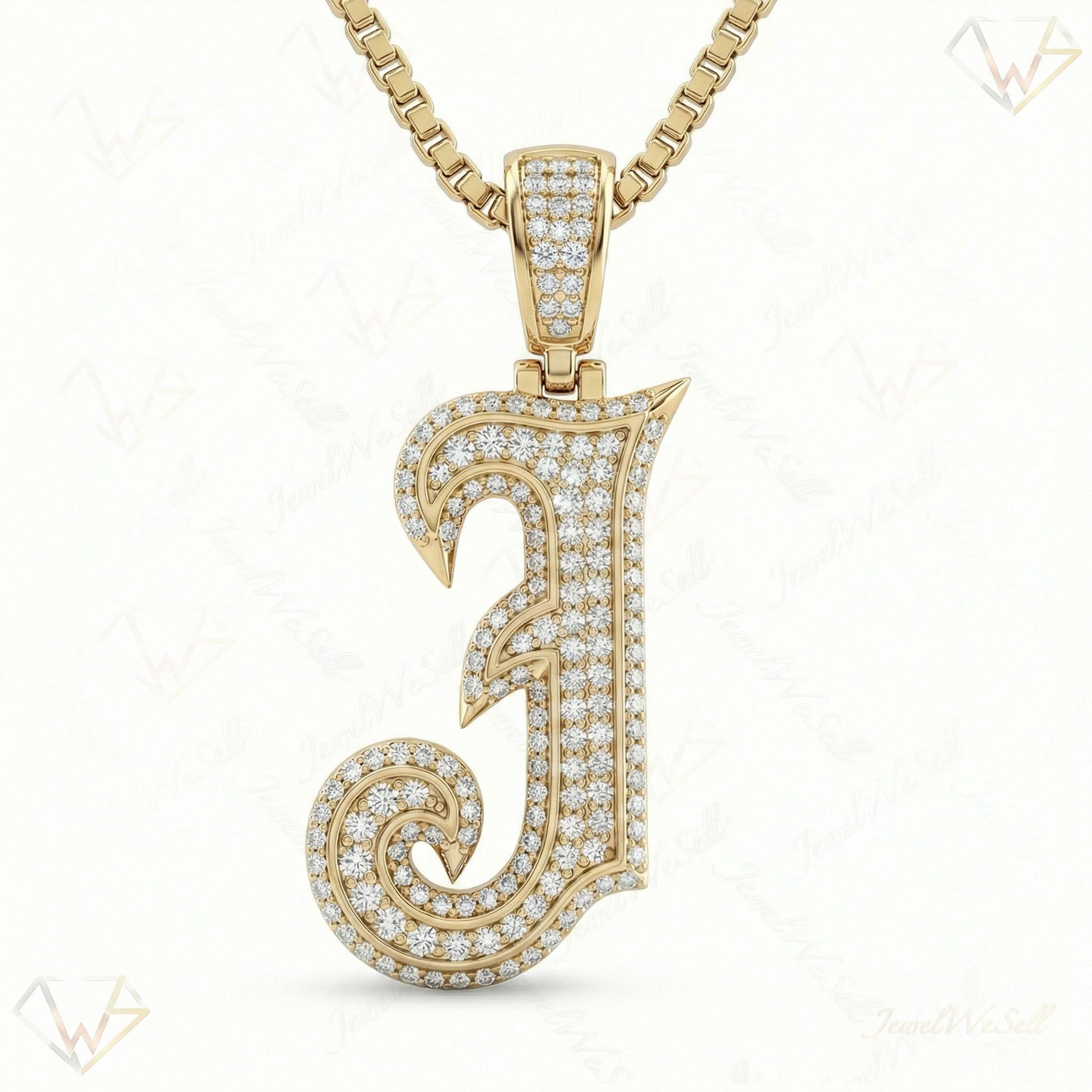 1.70 Ct EF VS Lab Grown Diamond J Old English Initial Pendant in 10k Yellow Gold 702982