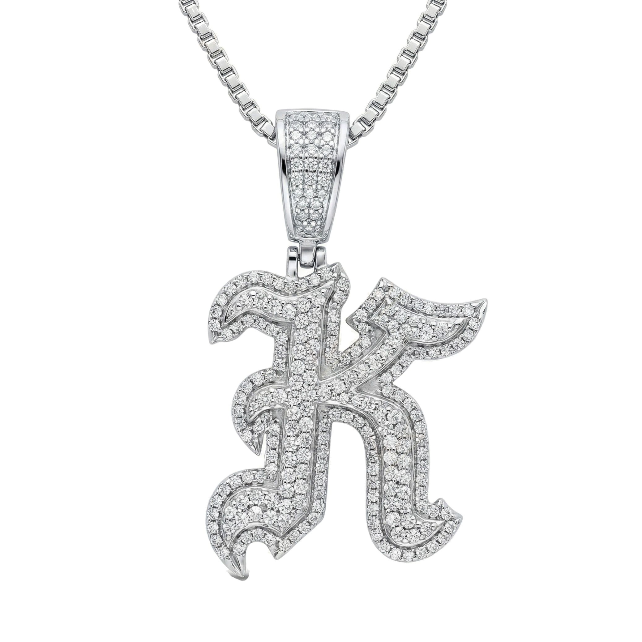 1.40 Ct EF VS Lab Grown Diamond K Old English Initial Pendant in 14k White Gold 702983