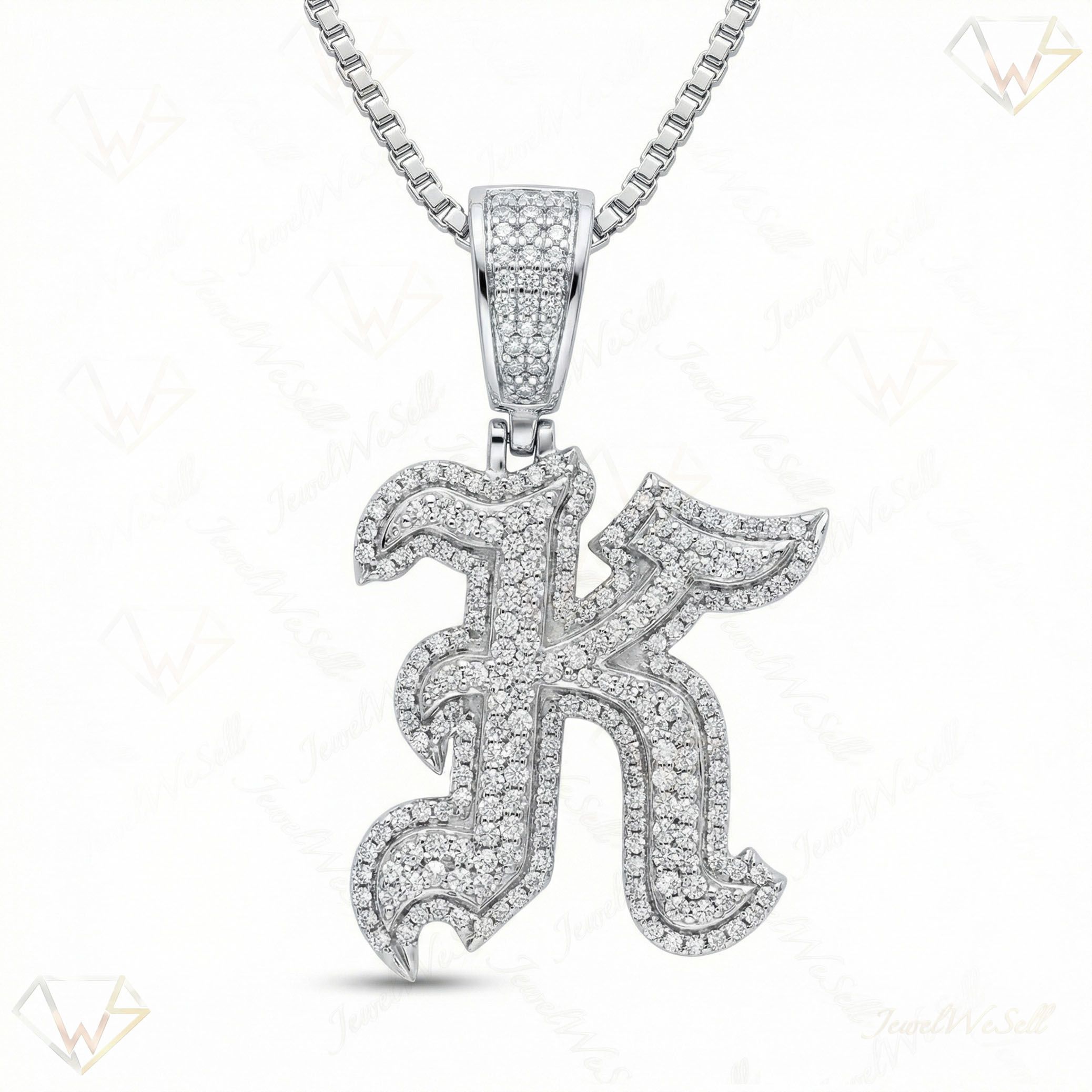 1.40 Ct EF VS Moissanite K Old English Initial Pendant in 925 Sterling Silver 702983