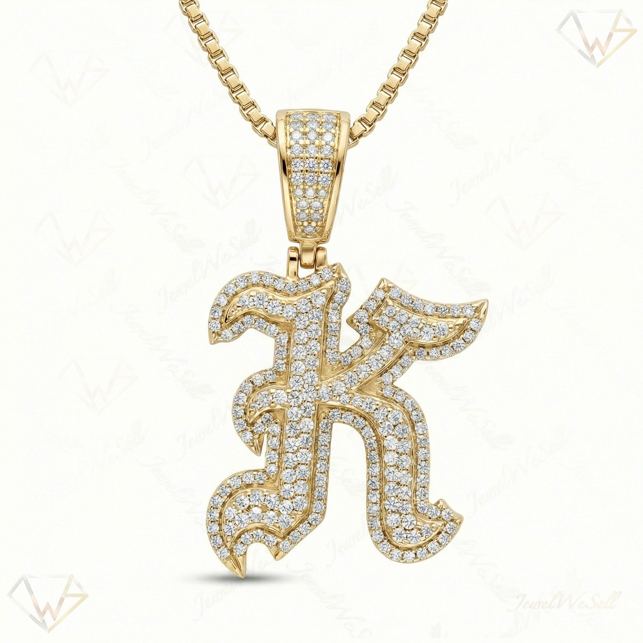 1.40 Ct EF VS Lab Grown Diamond K Old English Initial Pendant in 10k Yellow Gold 702983