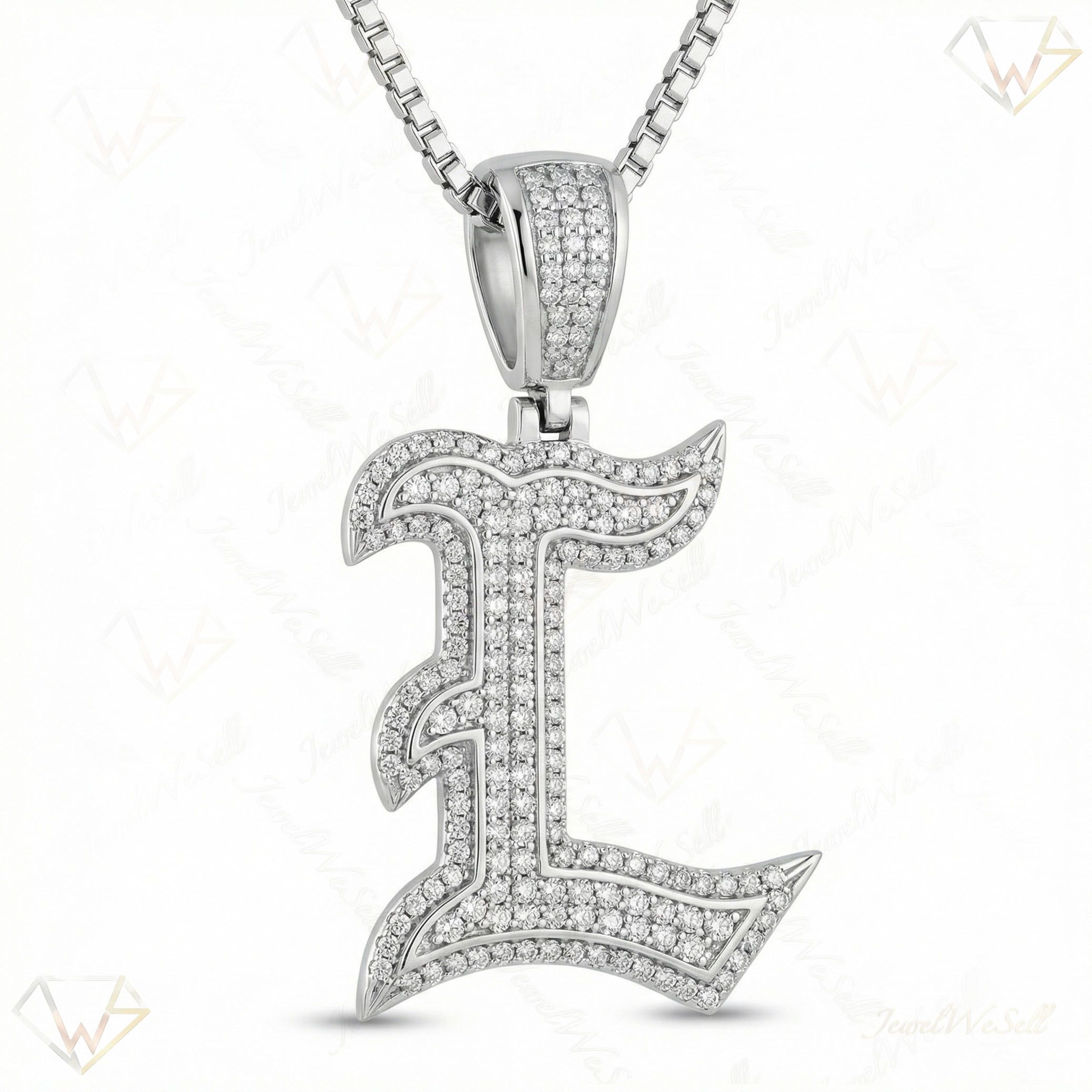 1.15 Ct EF VS Moissanite L Old English Initial Pendant in 925 Sterling Silver 702984