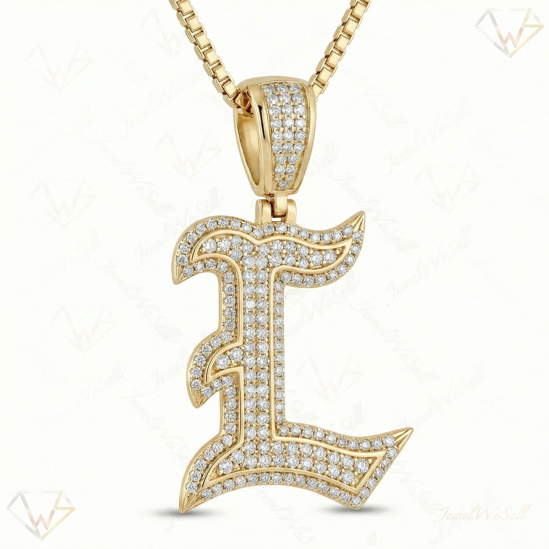 1.15 Ct EF VS Lab Grown Diamond L Old English Initial Pendant in 10k Yellow Gold 702984