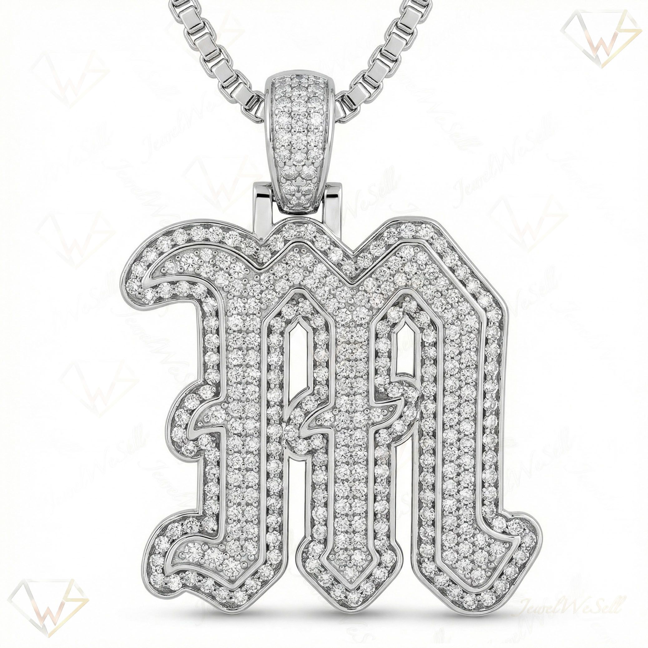 1.60 Ct EF VS Moissanite M Old English Initial Pendant in 925 Sterling Silver 702985
