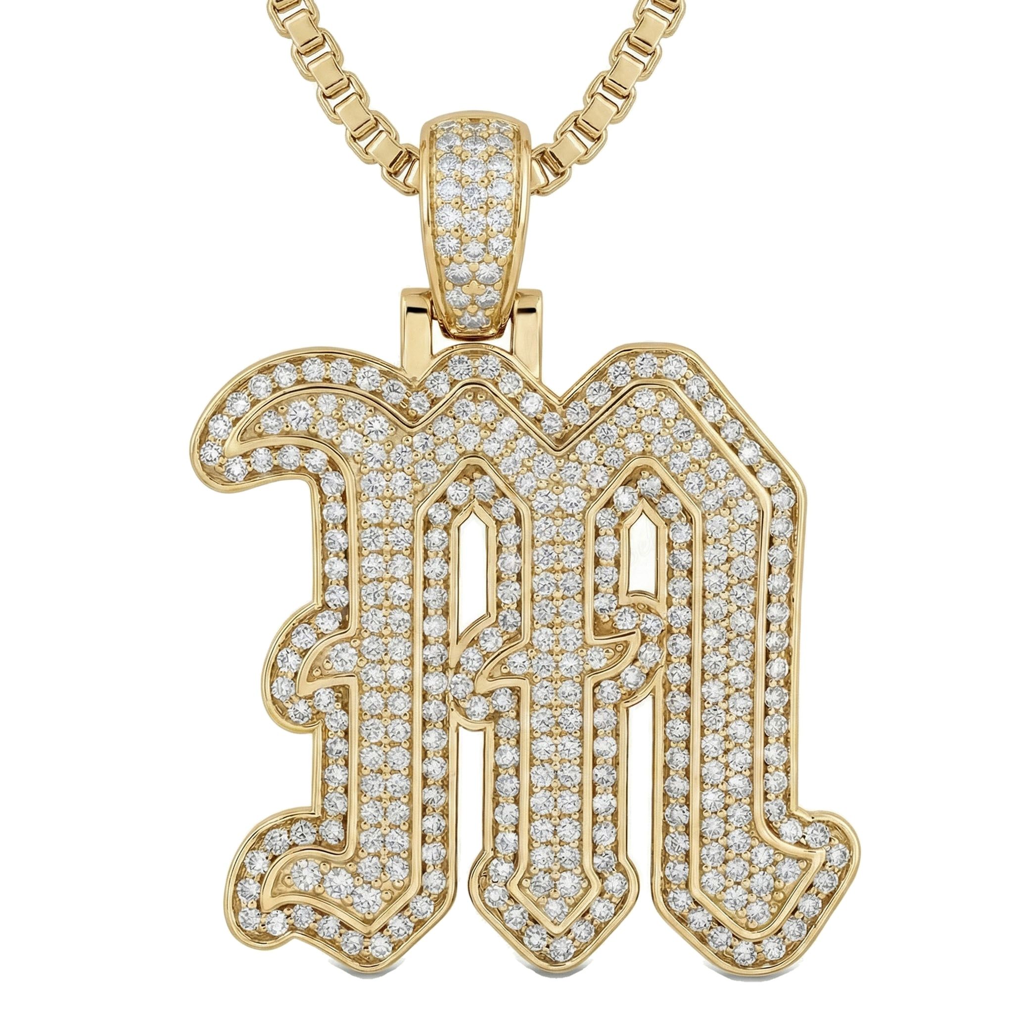 1.60 Ct EF VS Lab Grown Diamond M Old English Initial Pendant in 14k Yellow Gold 702985