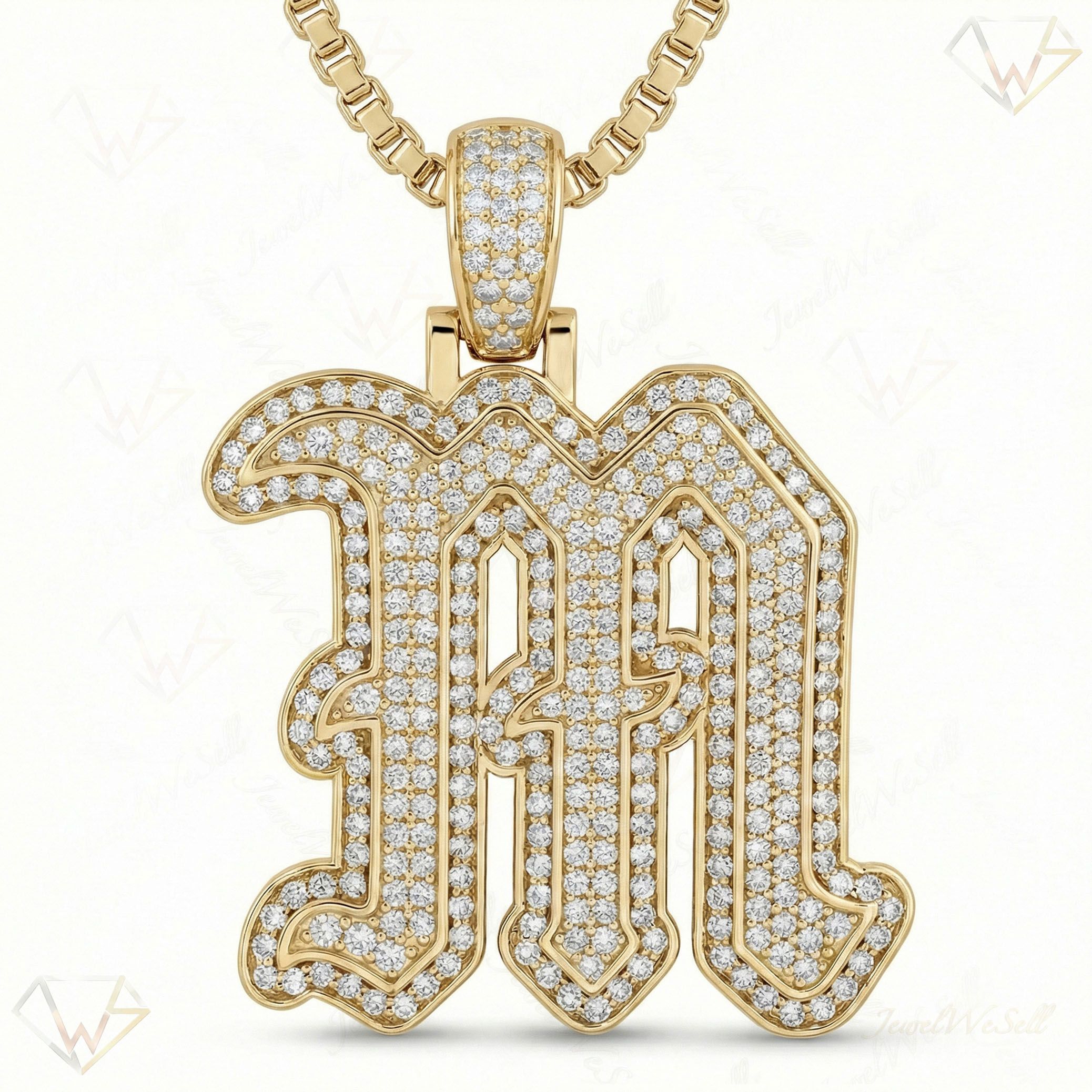 1.60 Ct EF VS Lab Grown Diamond M Old English Initial Pendant in 10k Yellow Gold 702985