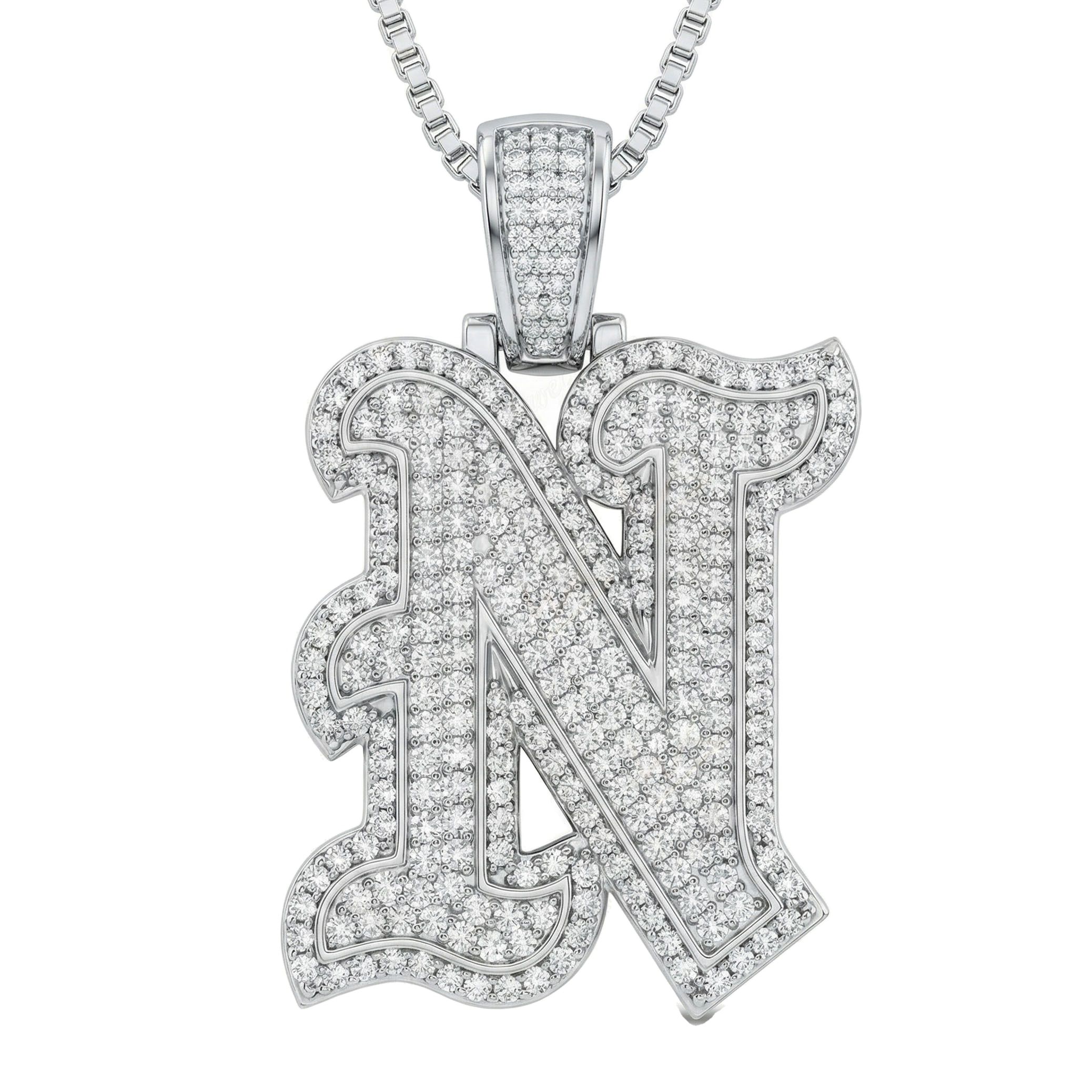 2.50 Ct EF VS Lab Grown Diamond N Old English Initial Pendant in 14k White Gold 702986