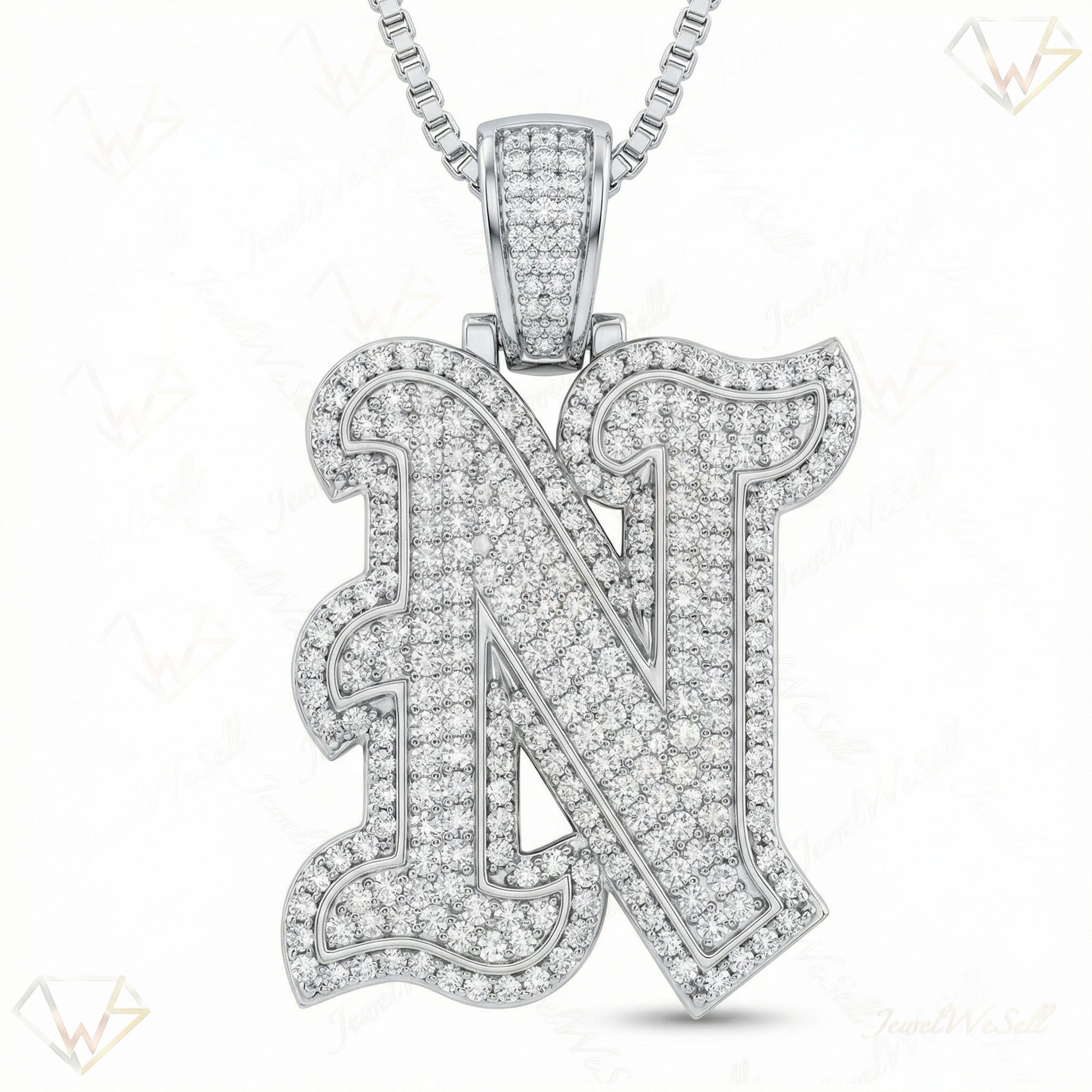 2.50 Ct EF VS Lab Grown Diamond N Old English Initial Pendant in 10k White Gold 702986