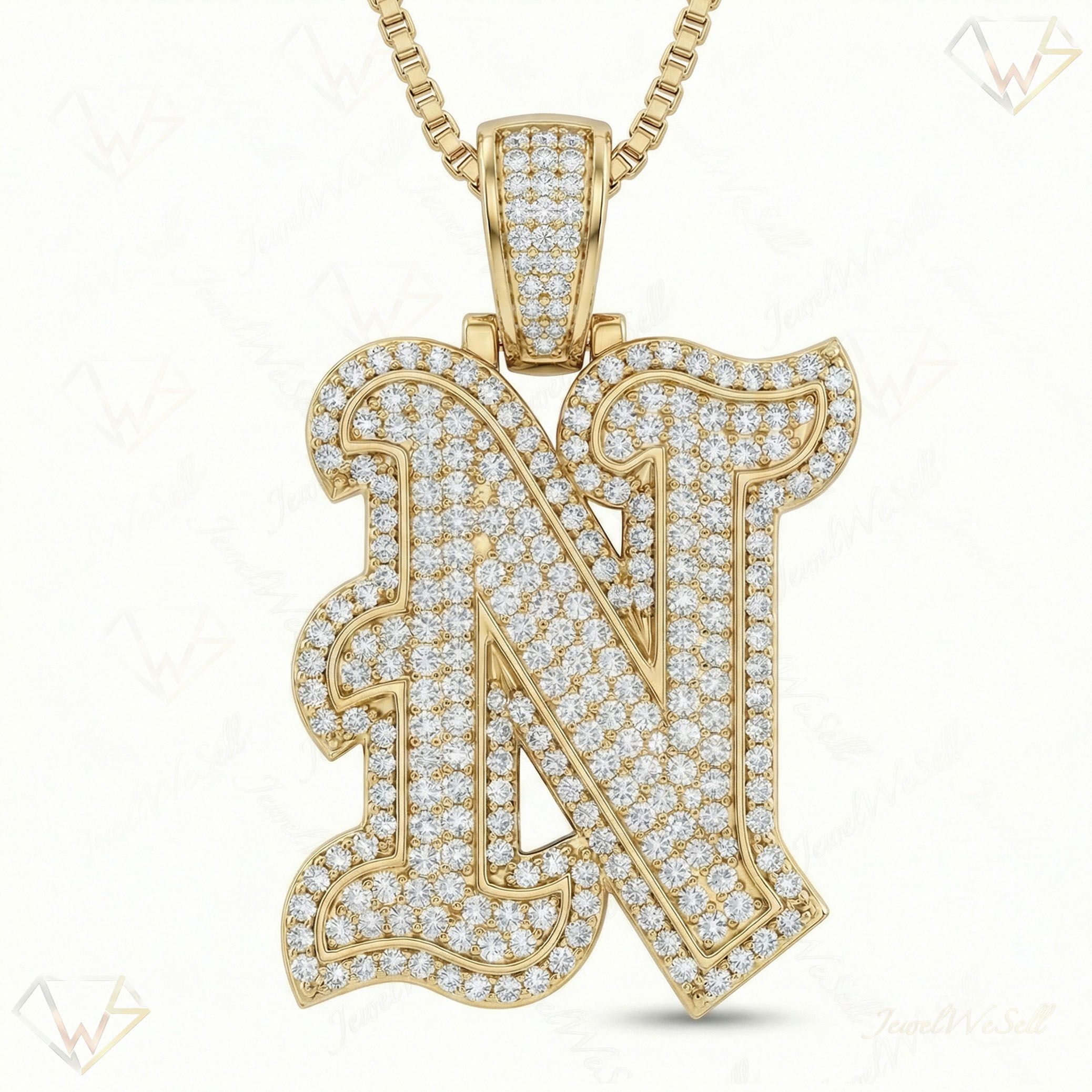 2.50 Ct EF VS Lab Grown Diamond N Old English Initial Pendant in 10k Yellow Gold 702986
