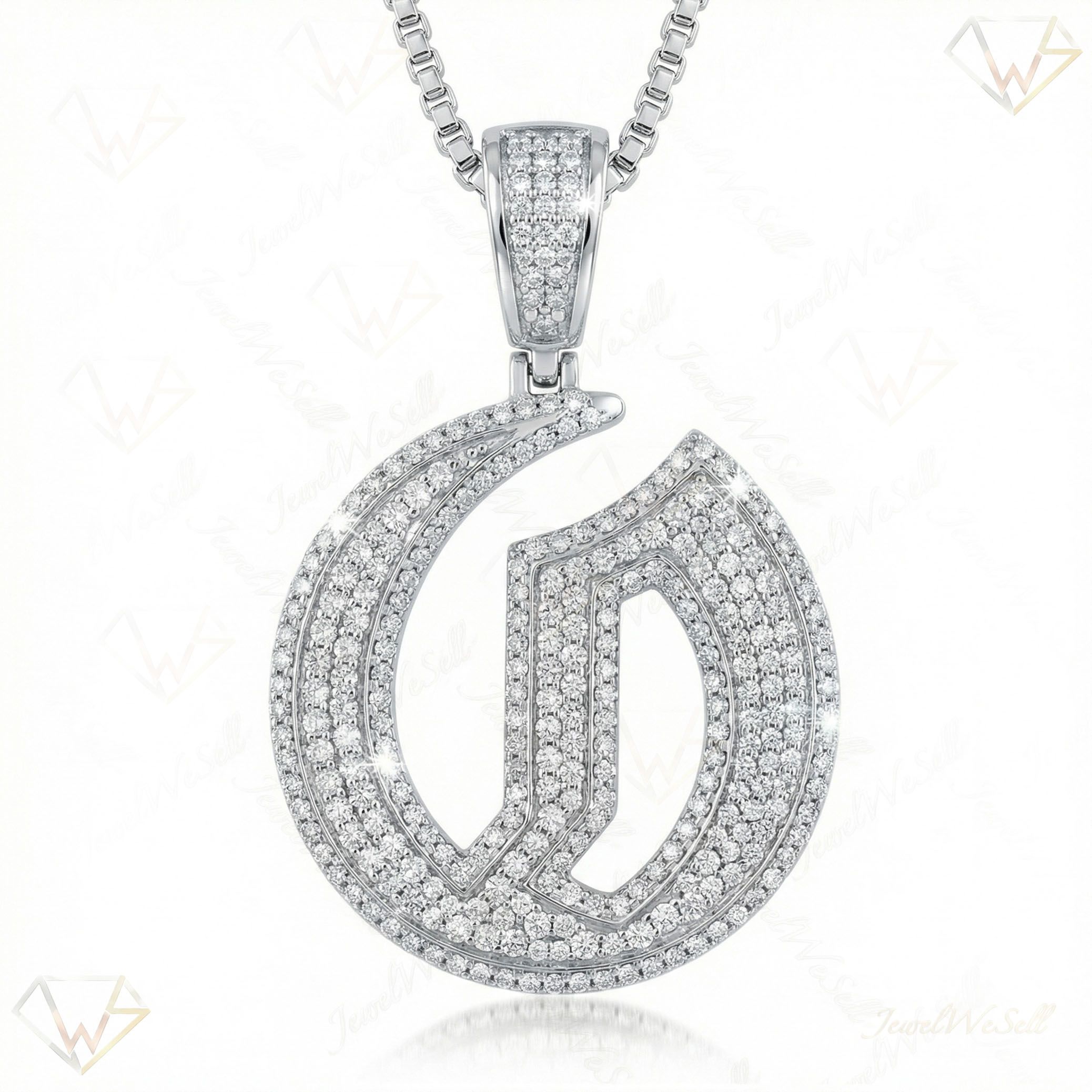 1.80 Ct EF VS Lab Grown Diamond O Old English Initial Pendant in 10k White Gold 702987