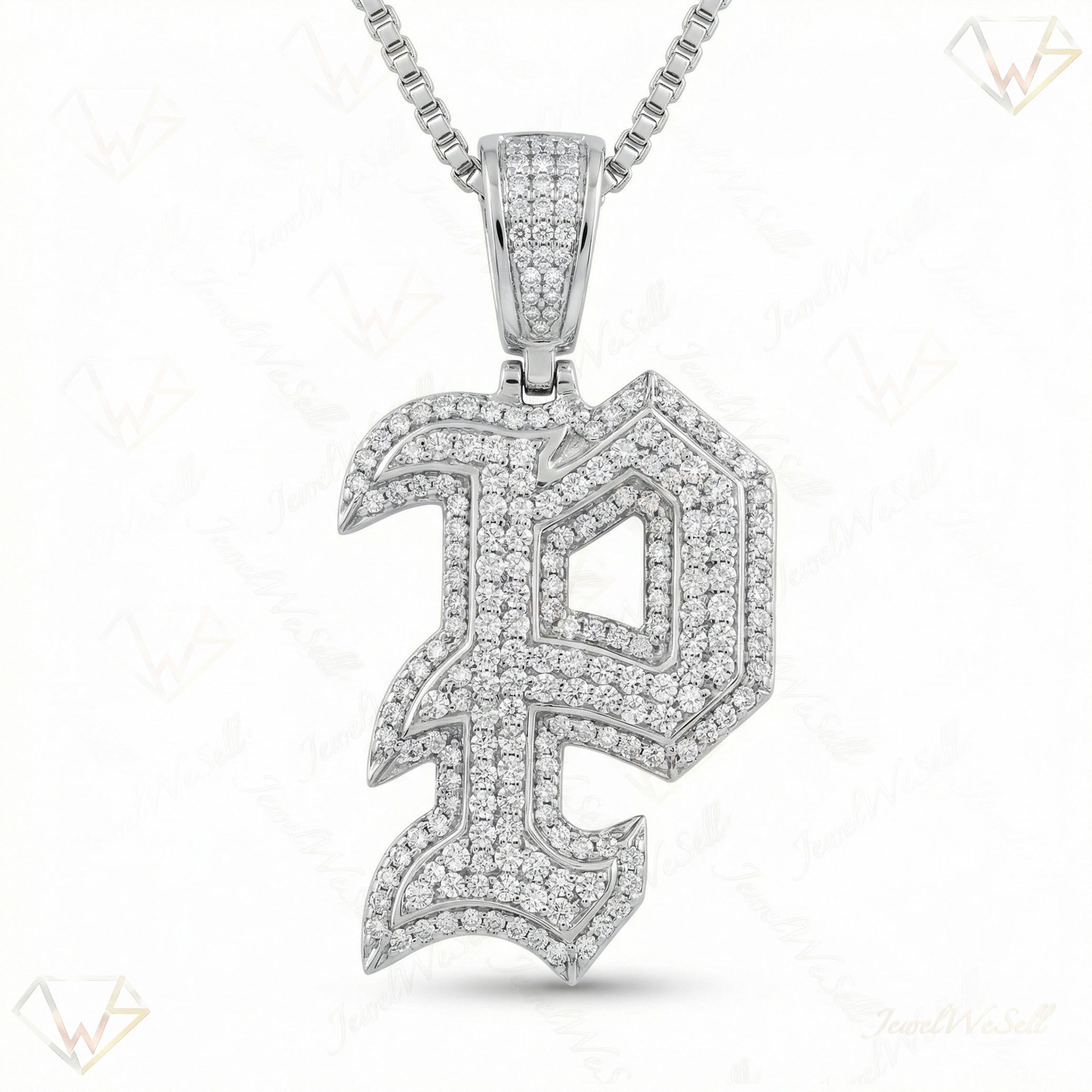 1.35 Ct EF VS Lab Grown Diamond P Old English Initial Pendant in 14k White Gold 702988