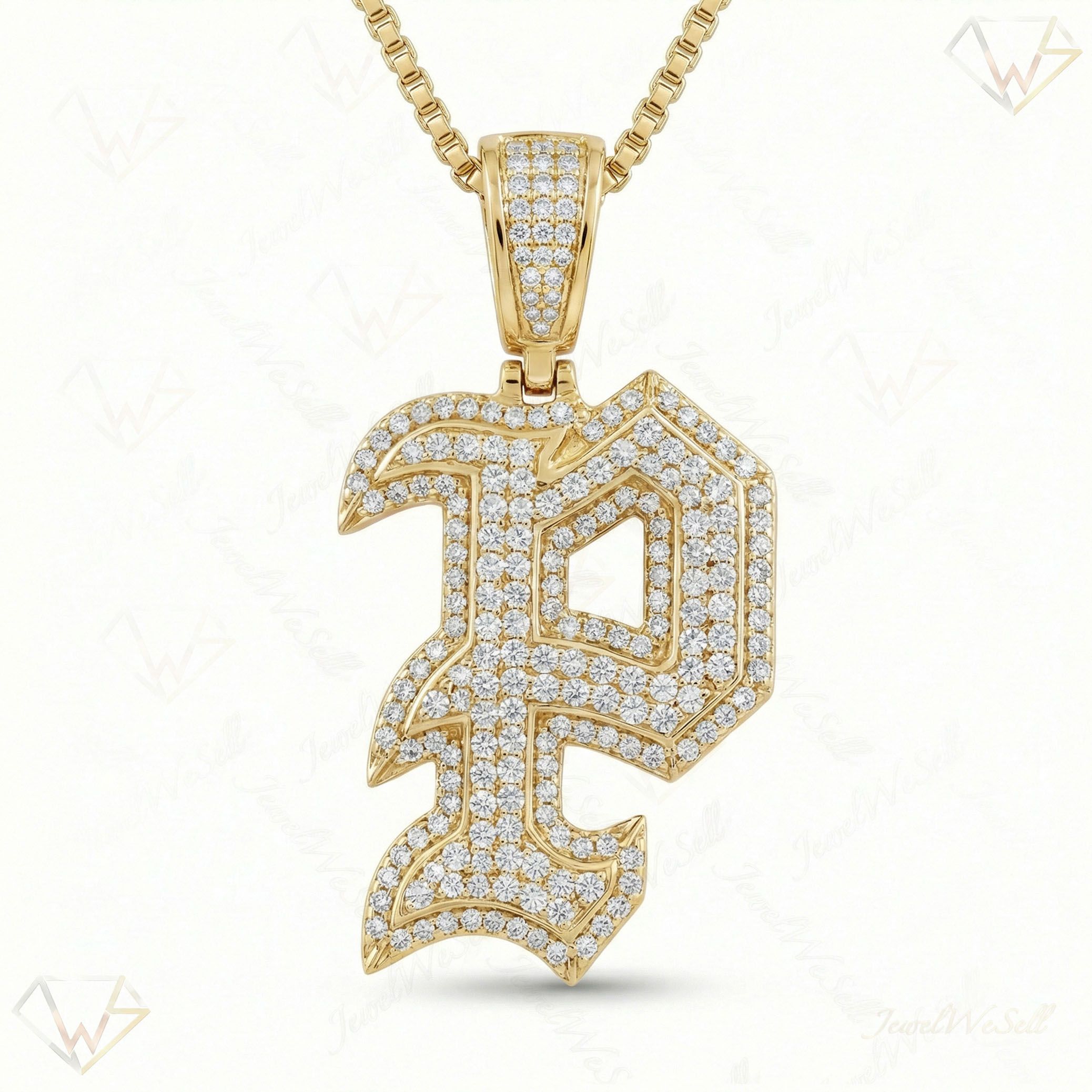 1.35 Ct EF VS Lab Grown Diamond P Old English Initial Pendant in 10k Yellow Gold 702988