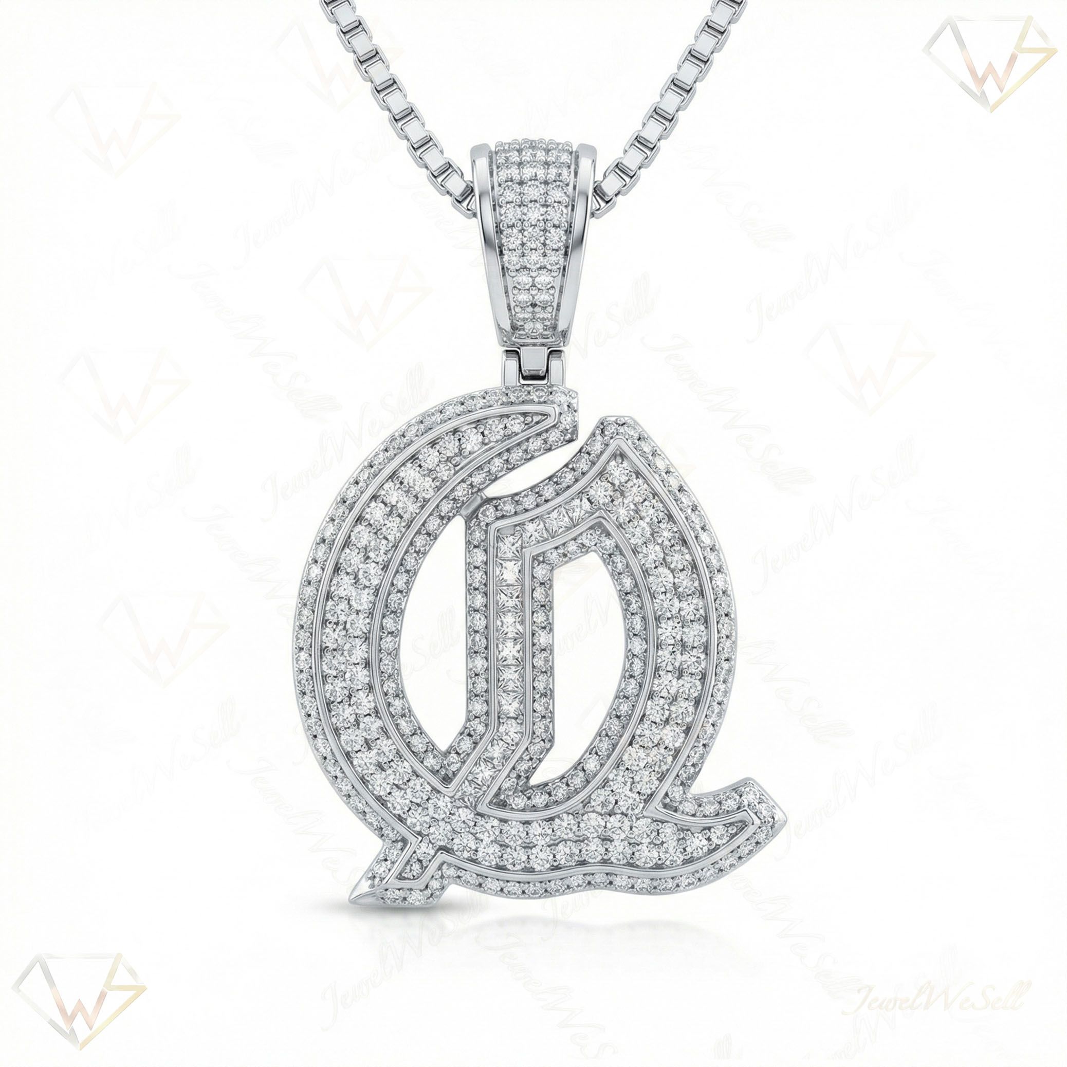 1.75 Ct EF VS Moissanite Q Old English Initial Pendant in 925 Sterling Silver 702989