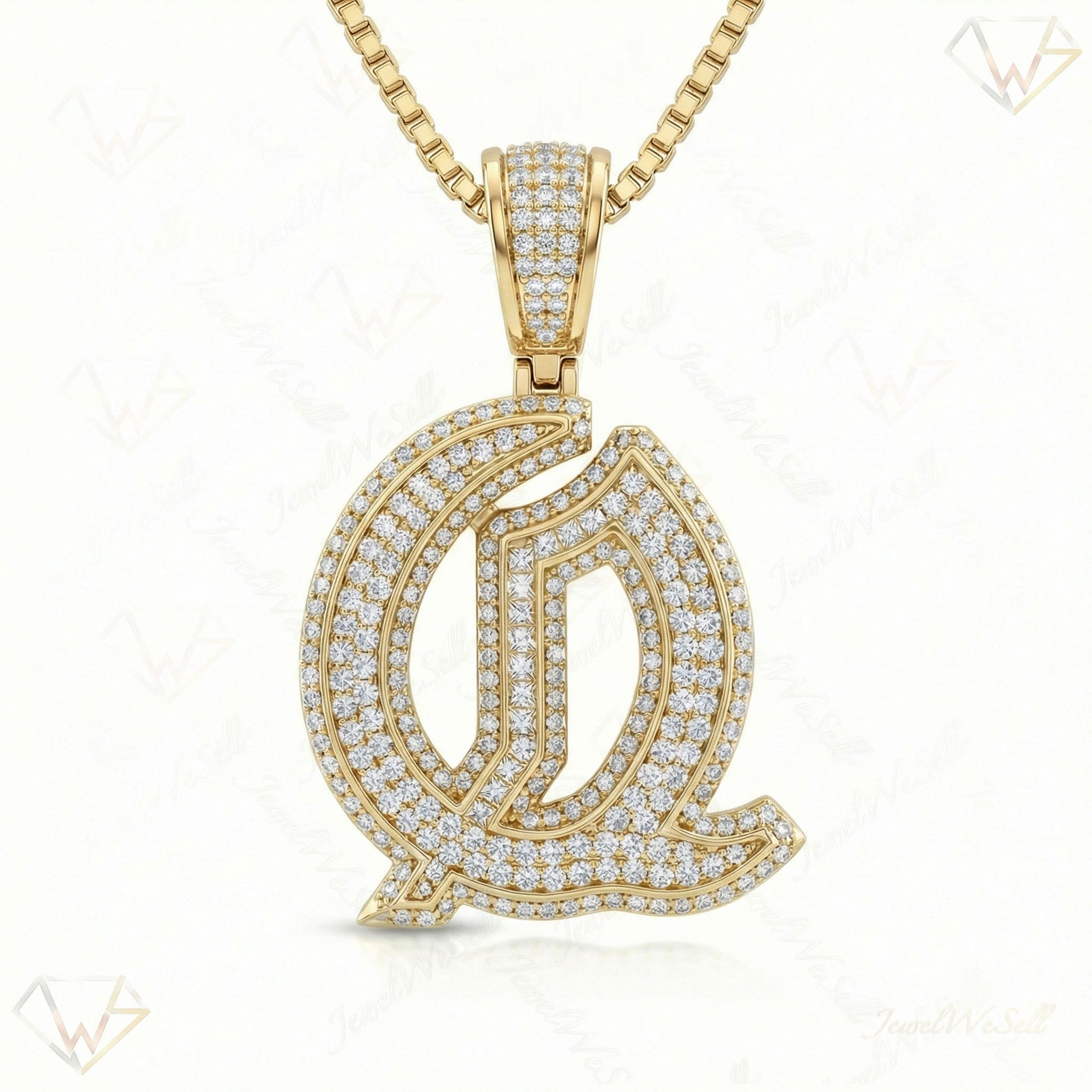 1.75 Ct EF VS Lab Grown Diamond Q Old English Initial Pendant in 10k Yellow Gold 702989