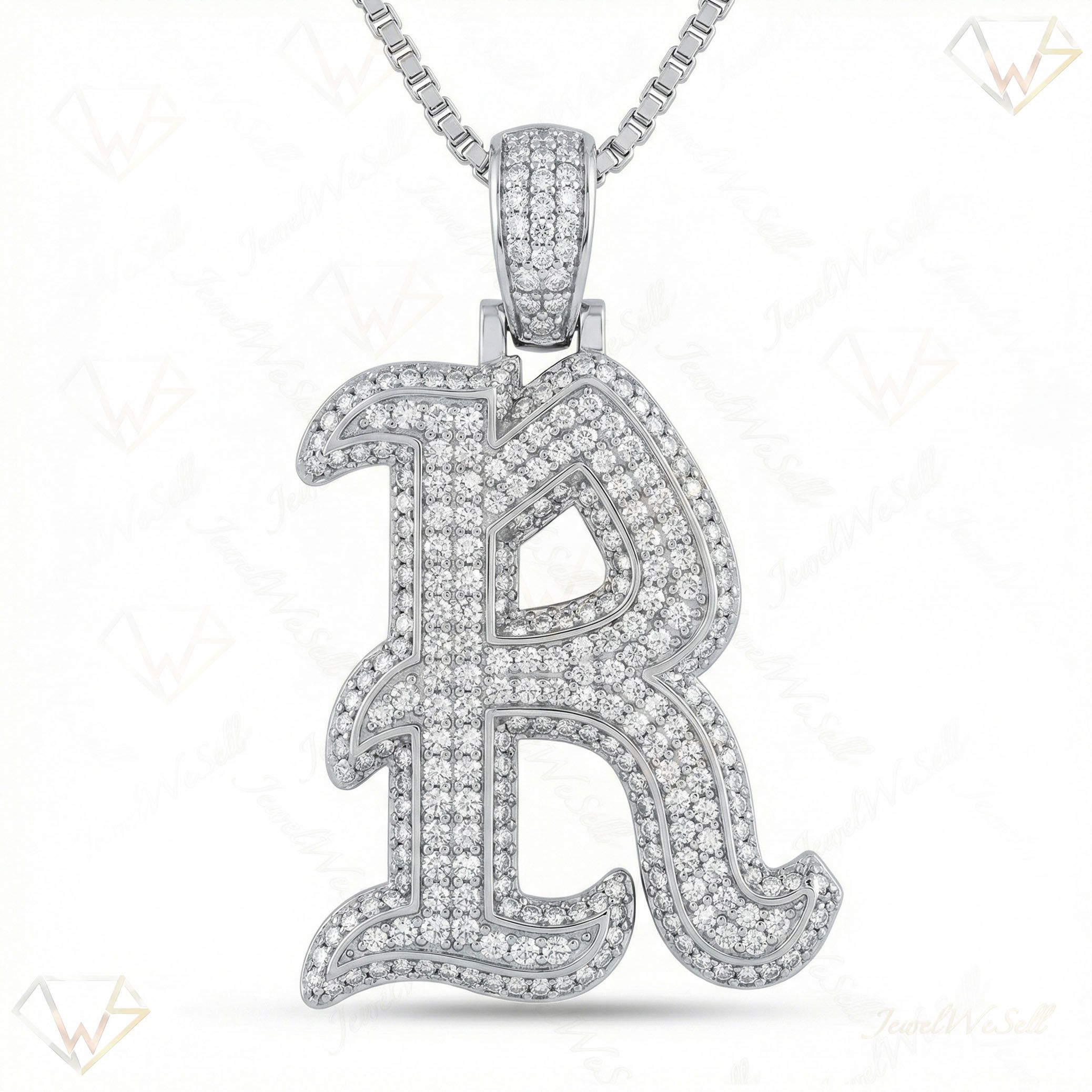 1.55 Ct EF VS Lab Grown Diamond R Old English Initial Pendant in 10k White Gold 702990