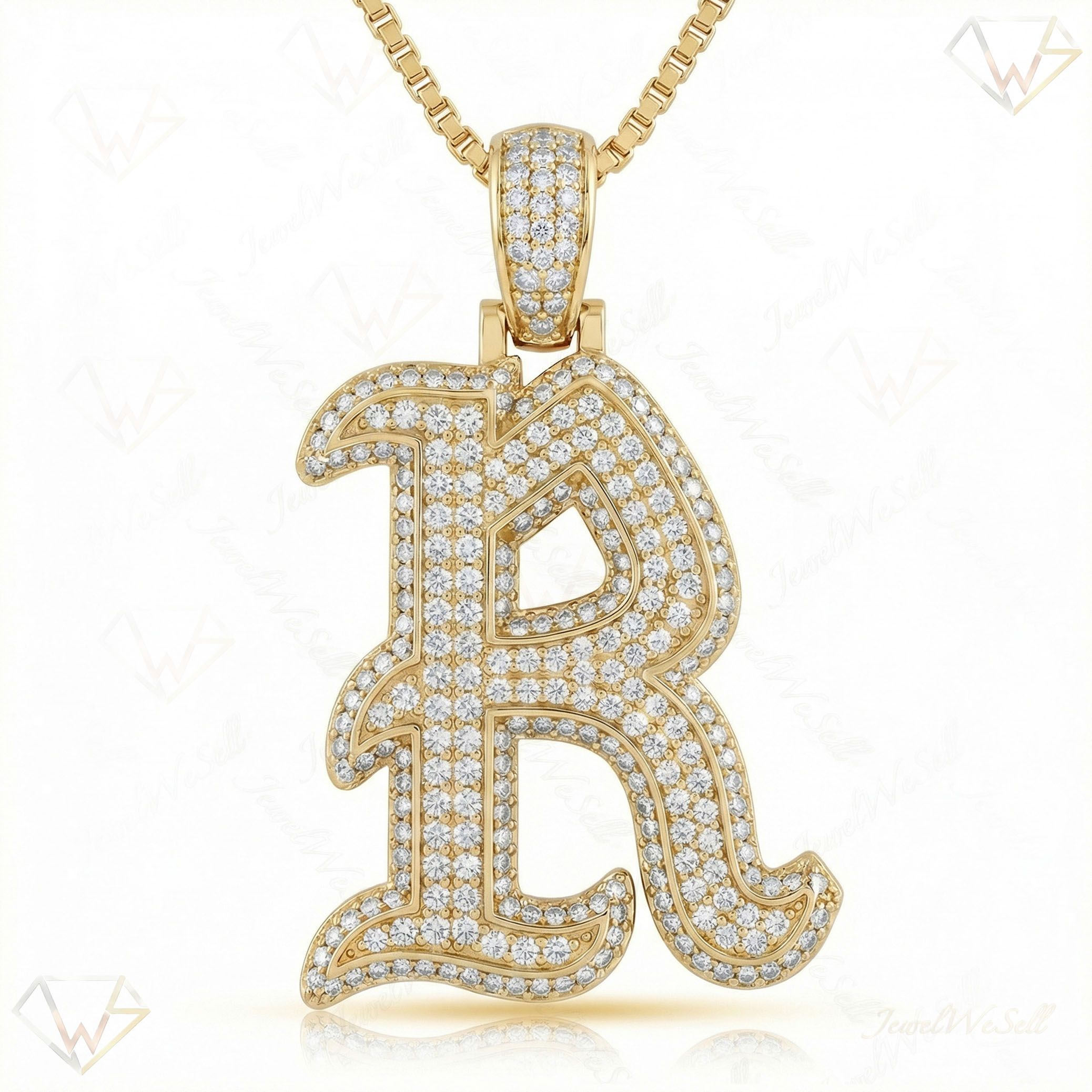 1.55 Ct EF VS Lab Grown Diamond R Old English Initial Pendant in 14k Yellow Gold 702990
