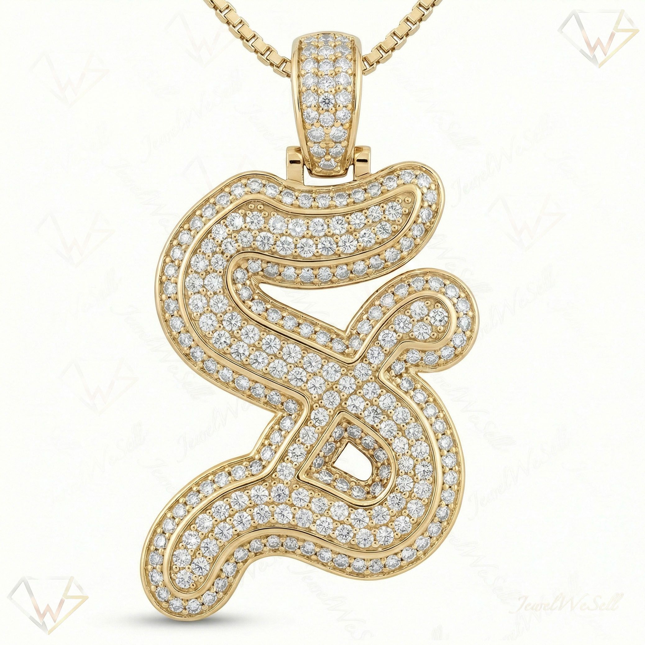 1.50 Ct EF VS Lab Grown Diamond S Old English Initial Pendant in 10k Yellow Gold 702991