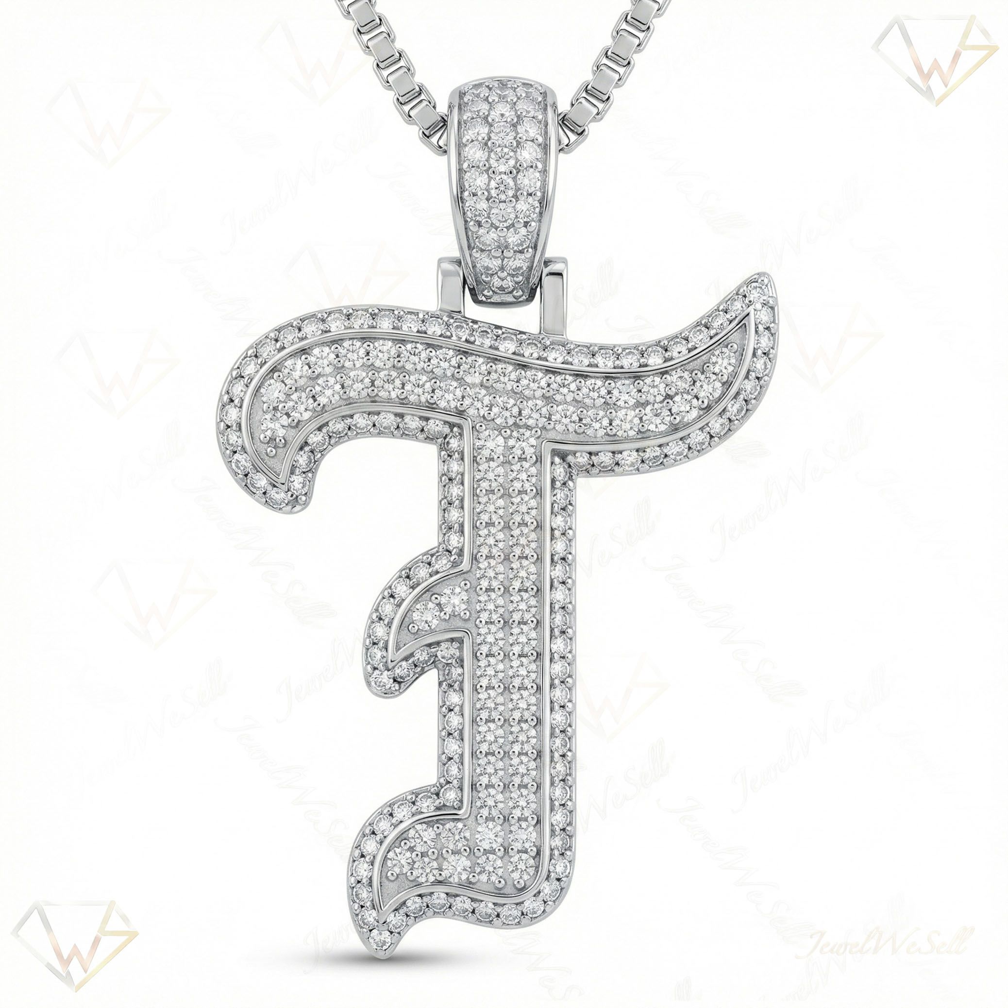 1.10 Ct EF VS Lab Grown Diamond T Old English Initial Pendant in 14k White Gold 702992