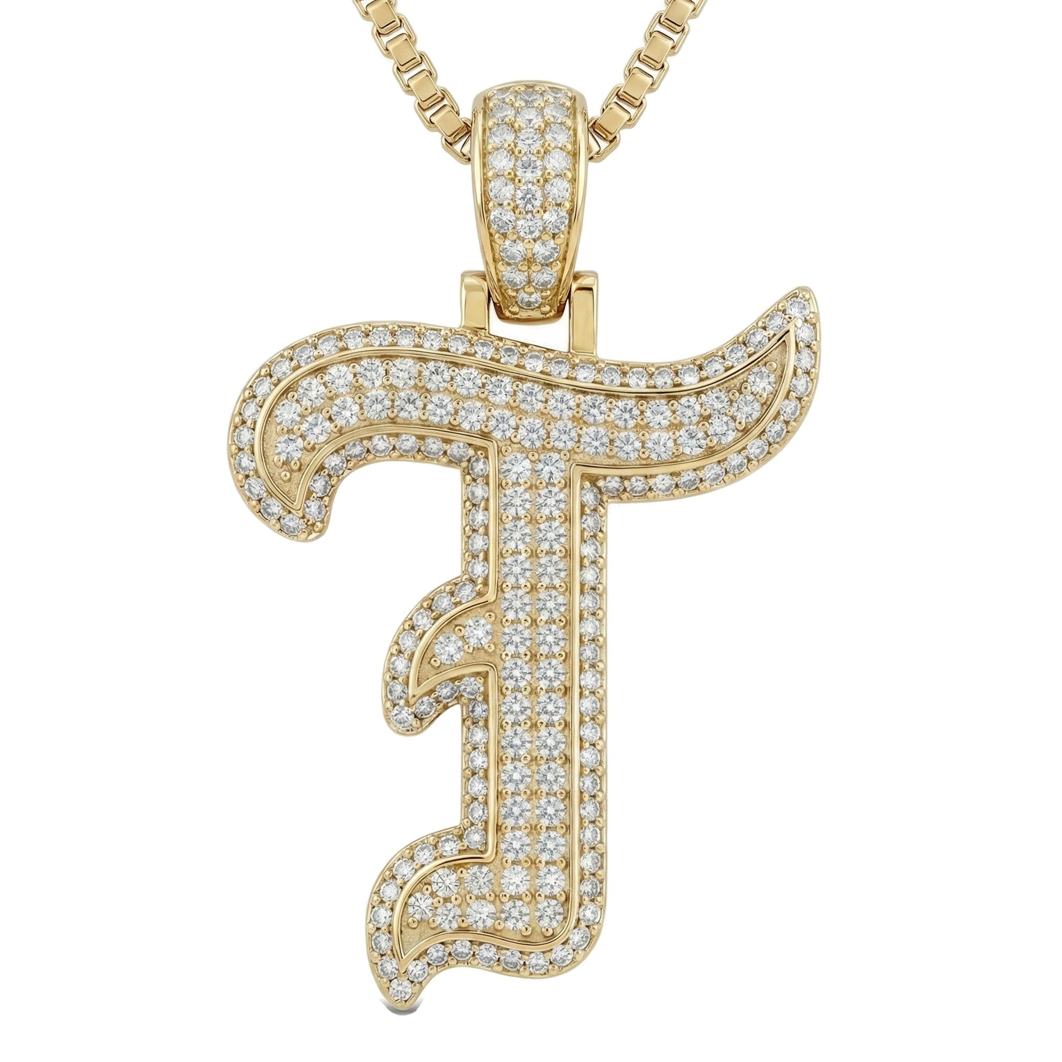 1.10 Ct EF VS Lab Grown Diamond T Old English Initial Pendant in 10k Yellow Gold 702992