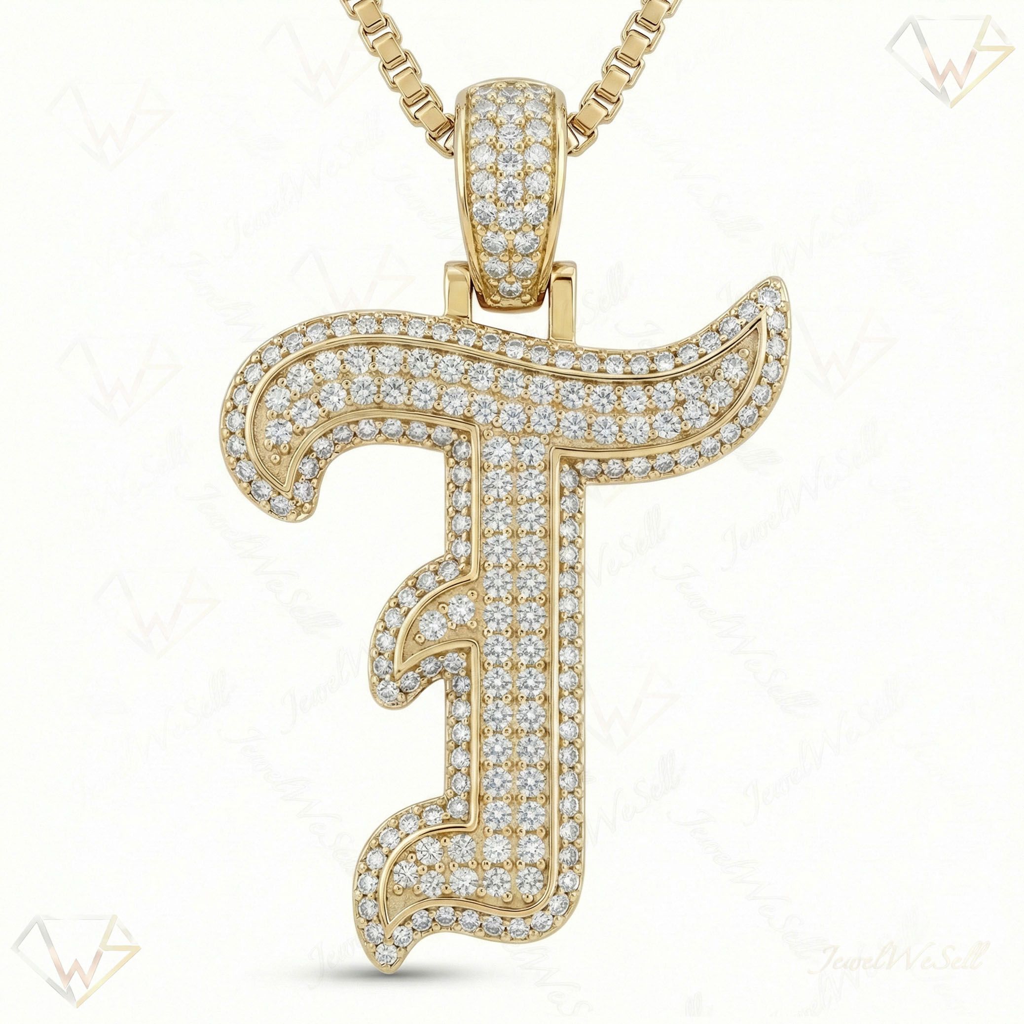 1.10 Ct EF VS Lab Grown Diamond T Old English Initial Pendant in 10k Yellow Gold 702992