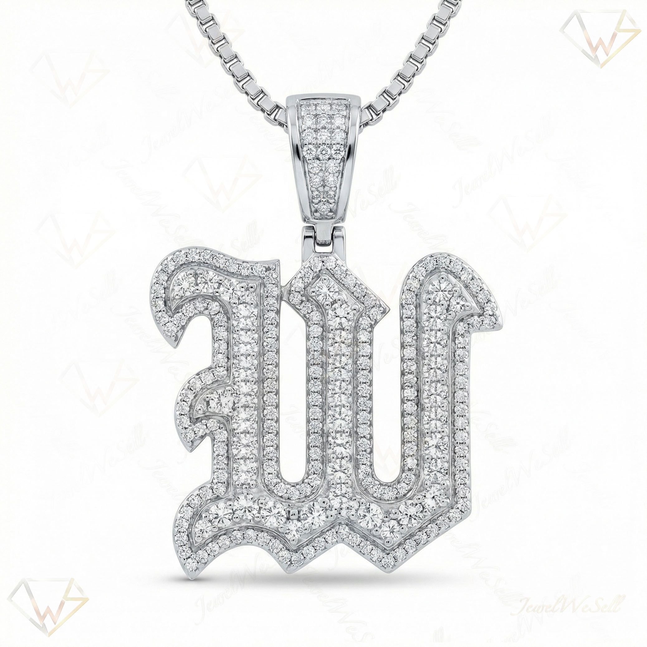 1.55 Ct EF VS Lab Grown Diamond W Old English Initial Pendant in 10k White Gold 702995