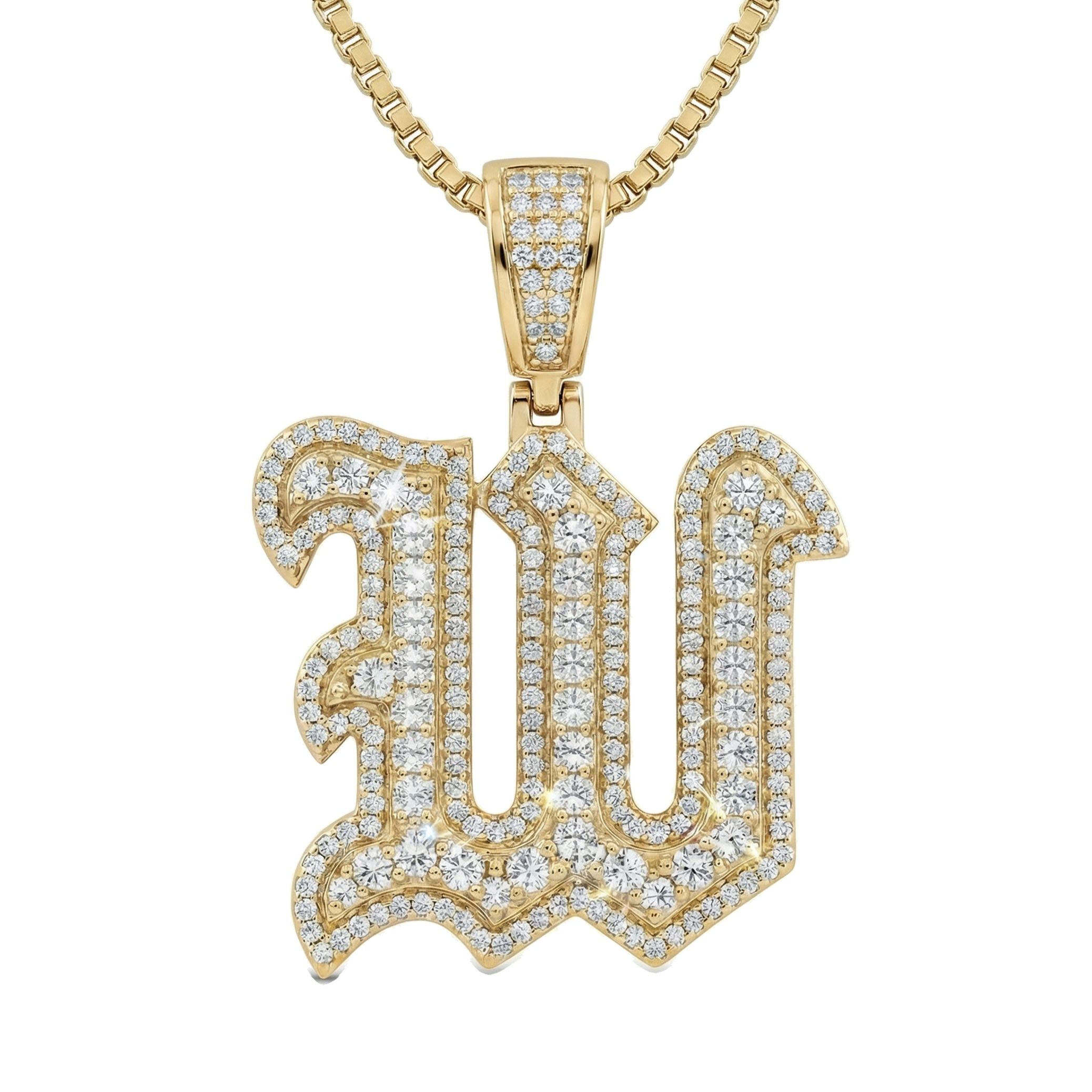 1.55 Ct EF VS Lab Grown Diamond W Old English Initial Pendant in 10k Yellow Gold 702995
