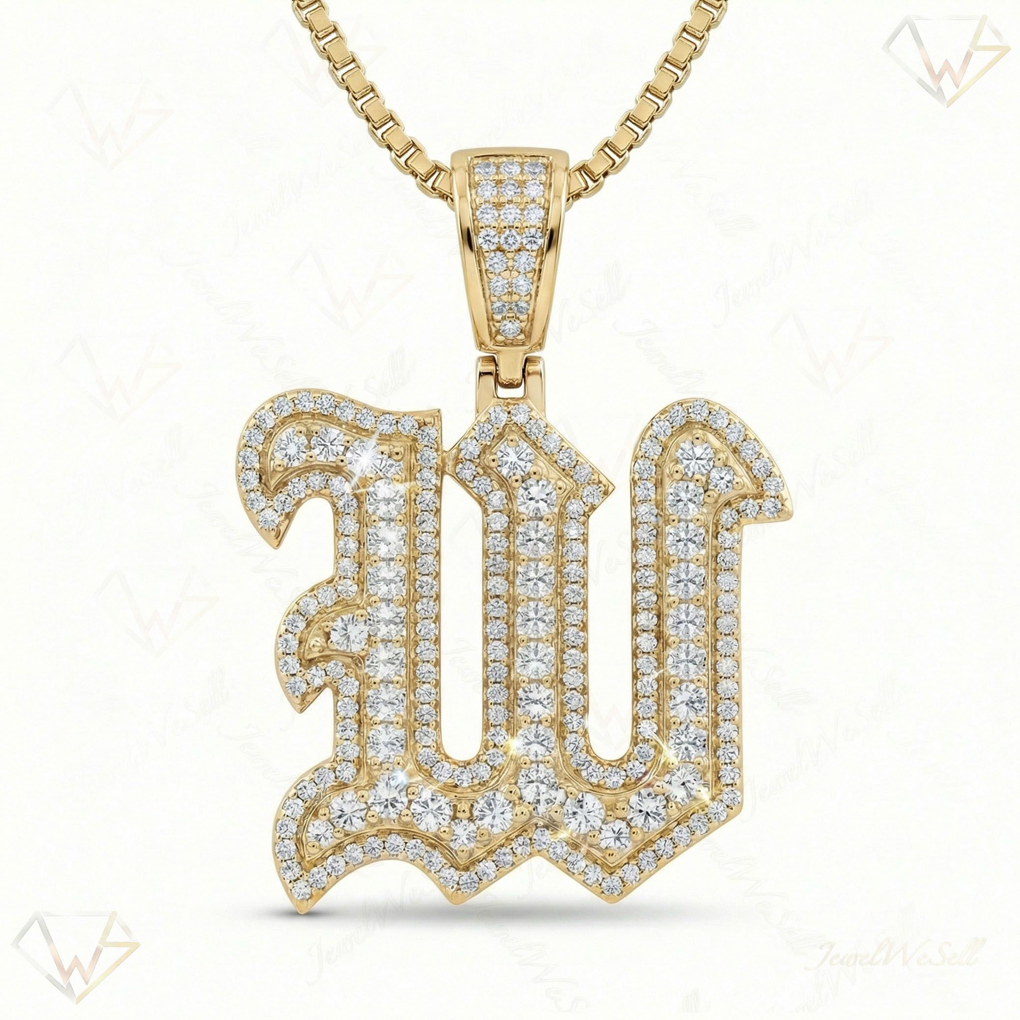 1.55 Ct EF VS Lab Grown Diamond W Old English Initial Pendant in 14k Yellow Gold 702995