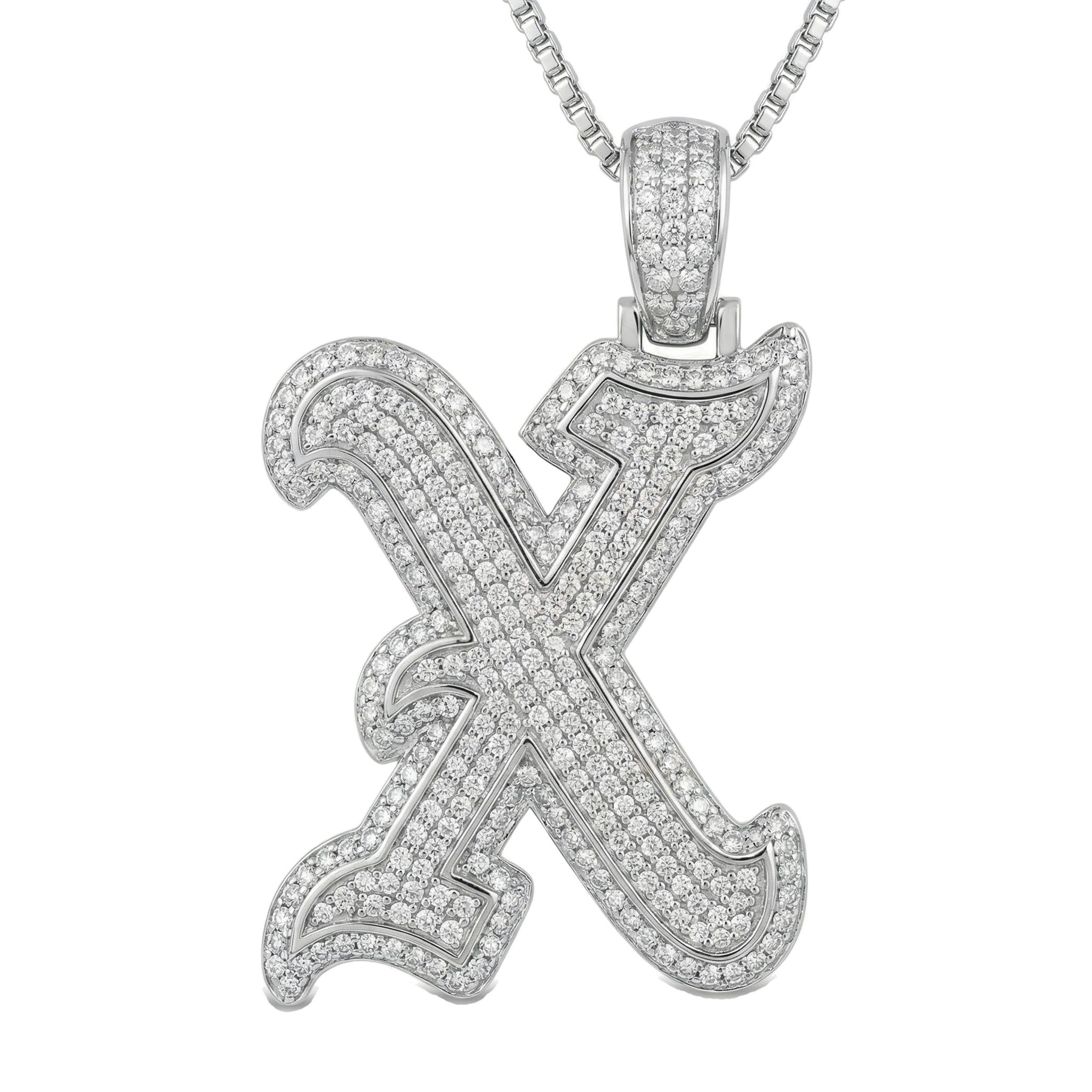 1.35 Ct EF VS Lab Grown Diamond X Old English Initial Pendant in 14k White Gold 702996