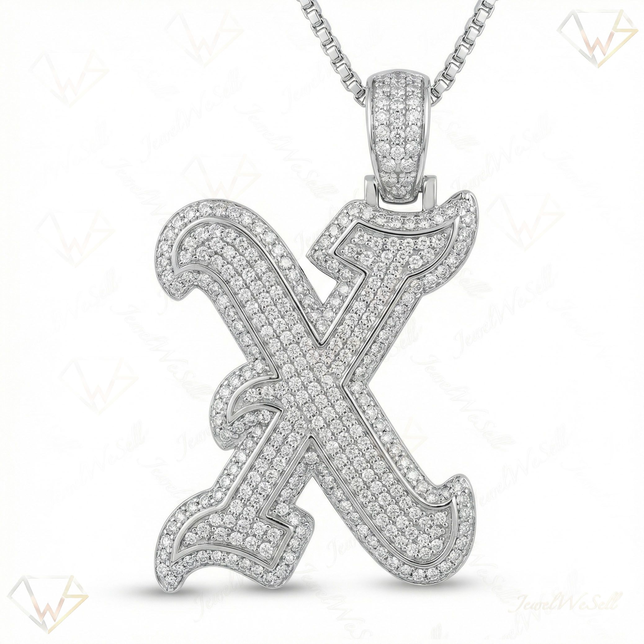 1.35 Ct EF VS Lab Grown Diamond X Old English Initial Pendant in 10k White Gold 702996