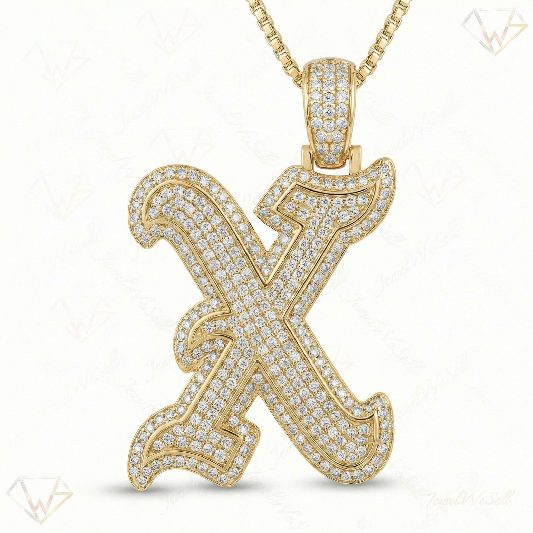 1.35 Ct EF VS Lab Grown Diamond X Old English Initial Pendant in 10k Yellow Gold 702996