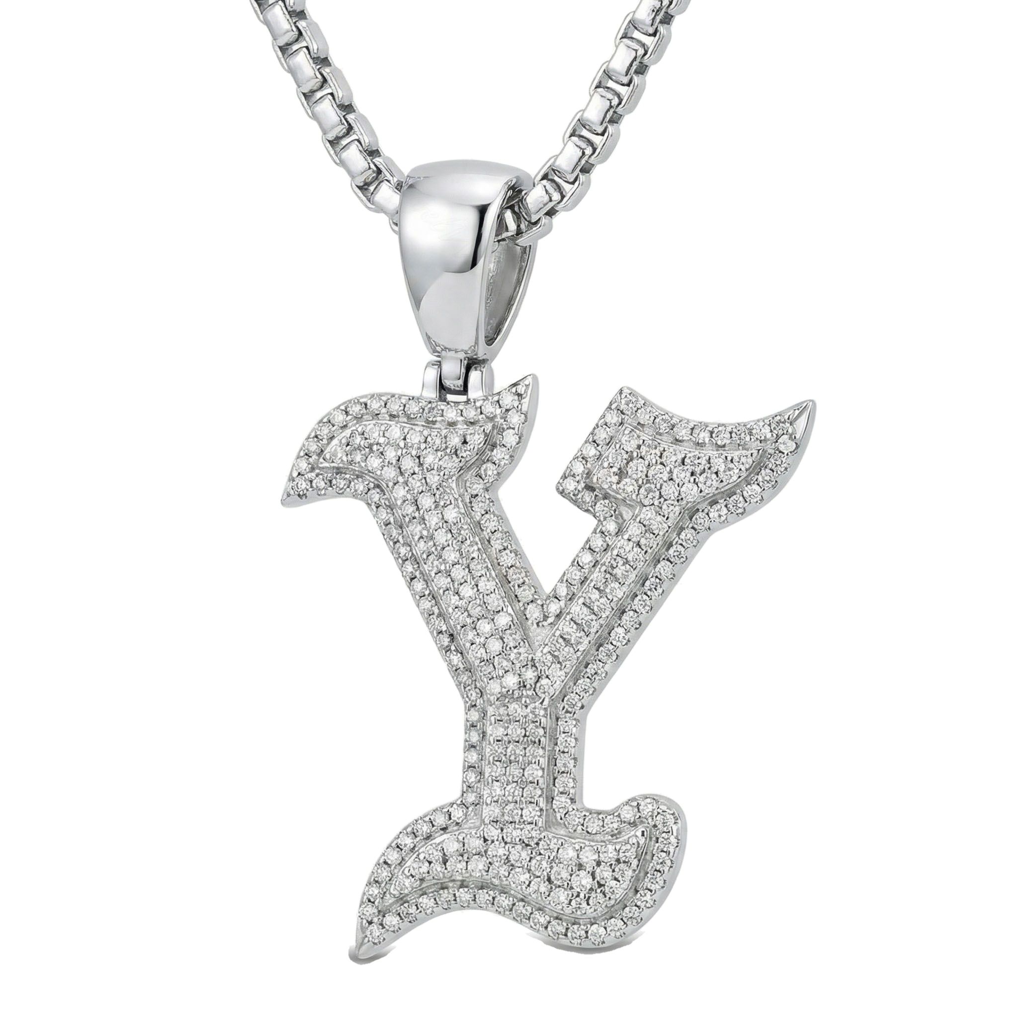1.35 Ct EF VS Moissanite Y Old English Initial Pendant in 925 Sterling Silver 702997