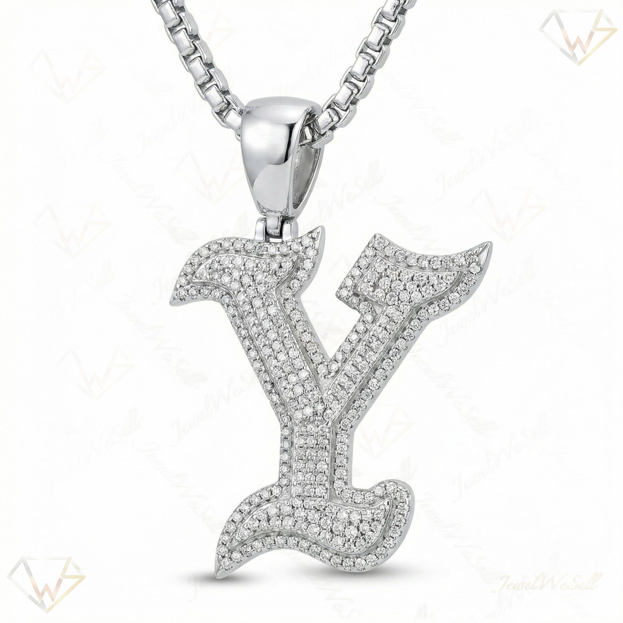 1.35 Ct EF VS Lab Grown Diamond Y Old English Initial Pendant in 14k White Gold 702997