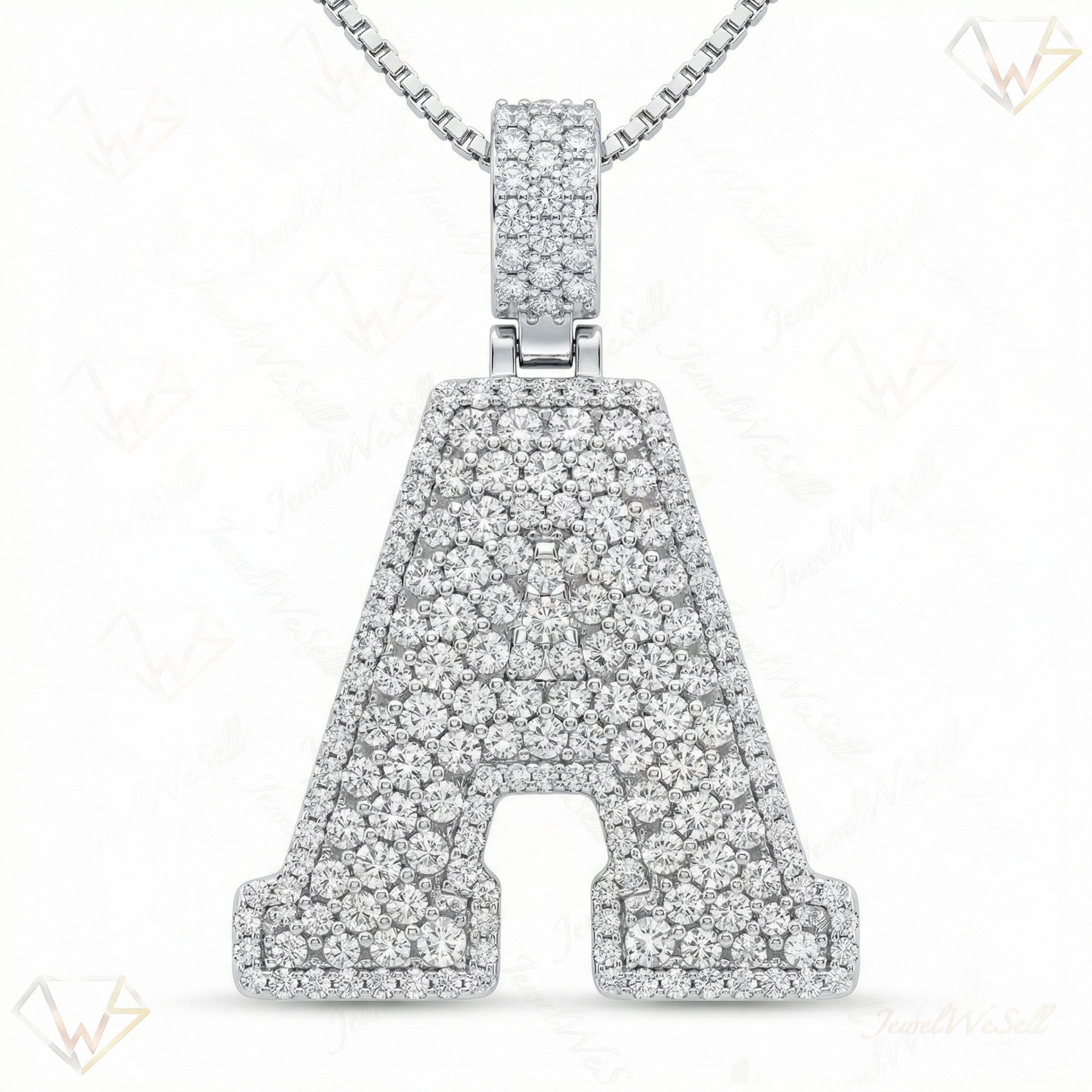 6.15 Ct EF VS Moissanite A Micropave Filled Initial Pendant in 925 Sterling Silver 703025