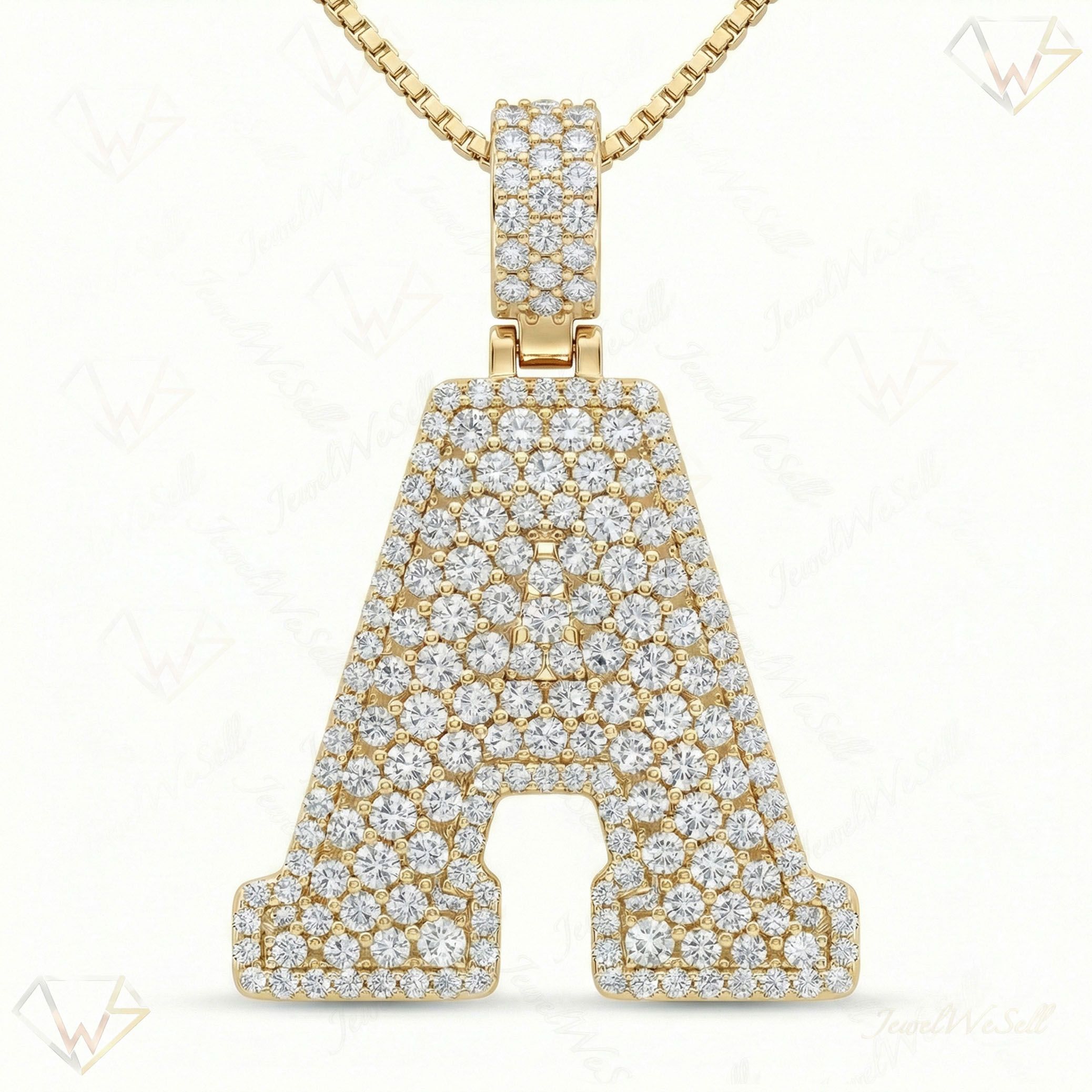 6.15 Ct EF VS Lab Grown Diamond A Micropave Filled Initial Pendant in 10k Yellow Gold 703025