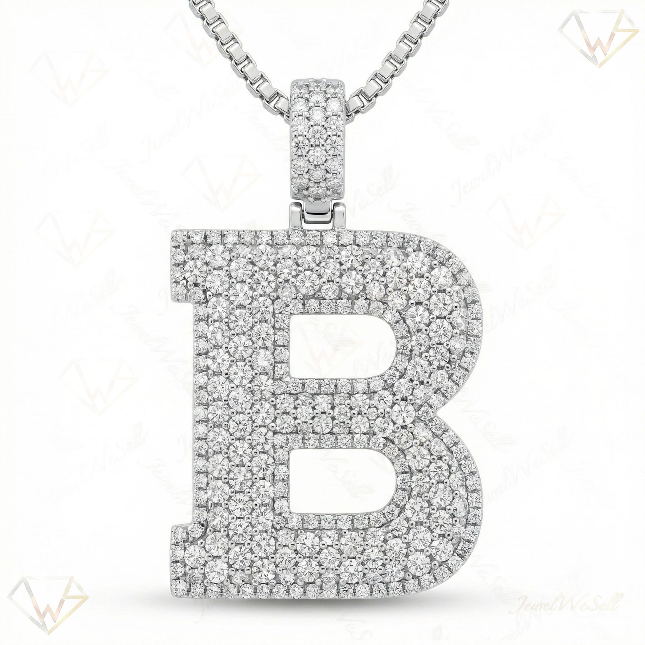 7.45 Ct EF VS Lab Grown Diamond B Micropave Filled Initial Pendant in 10k White Gold 703026