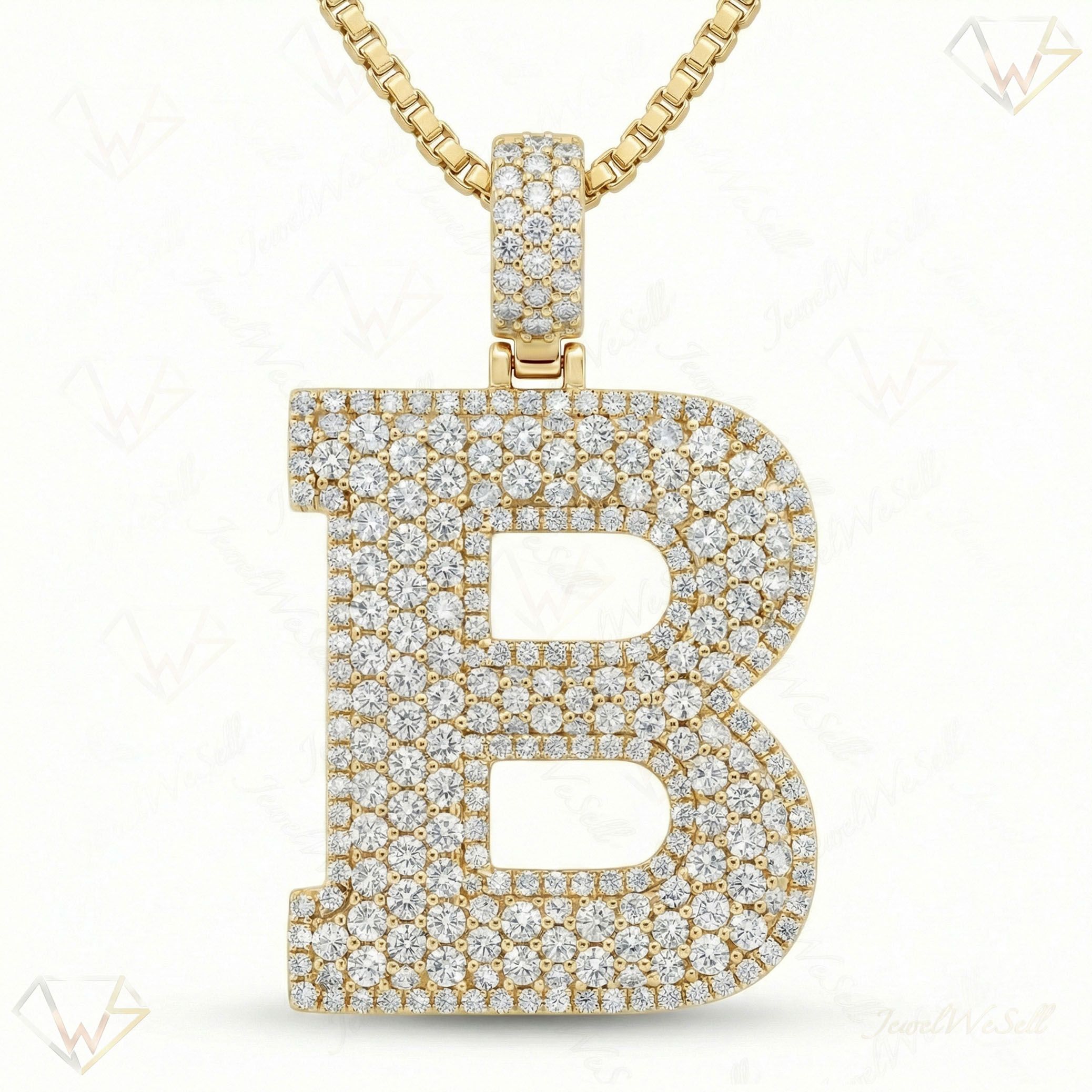 7.45 Ct EF VS Lab Grown Diamond B Micropave Filled Initial Pendant in 10k Yellow Gold 703026